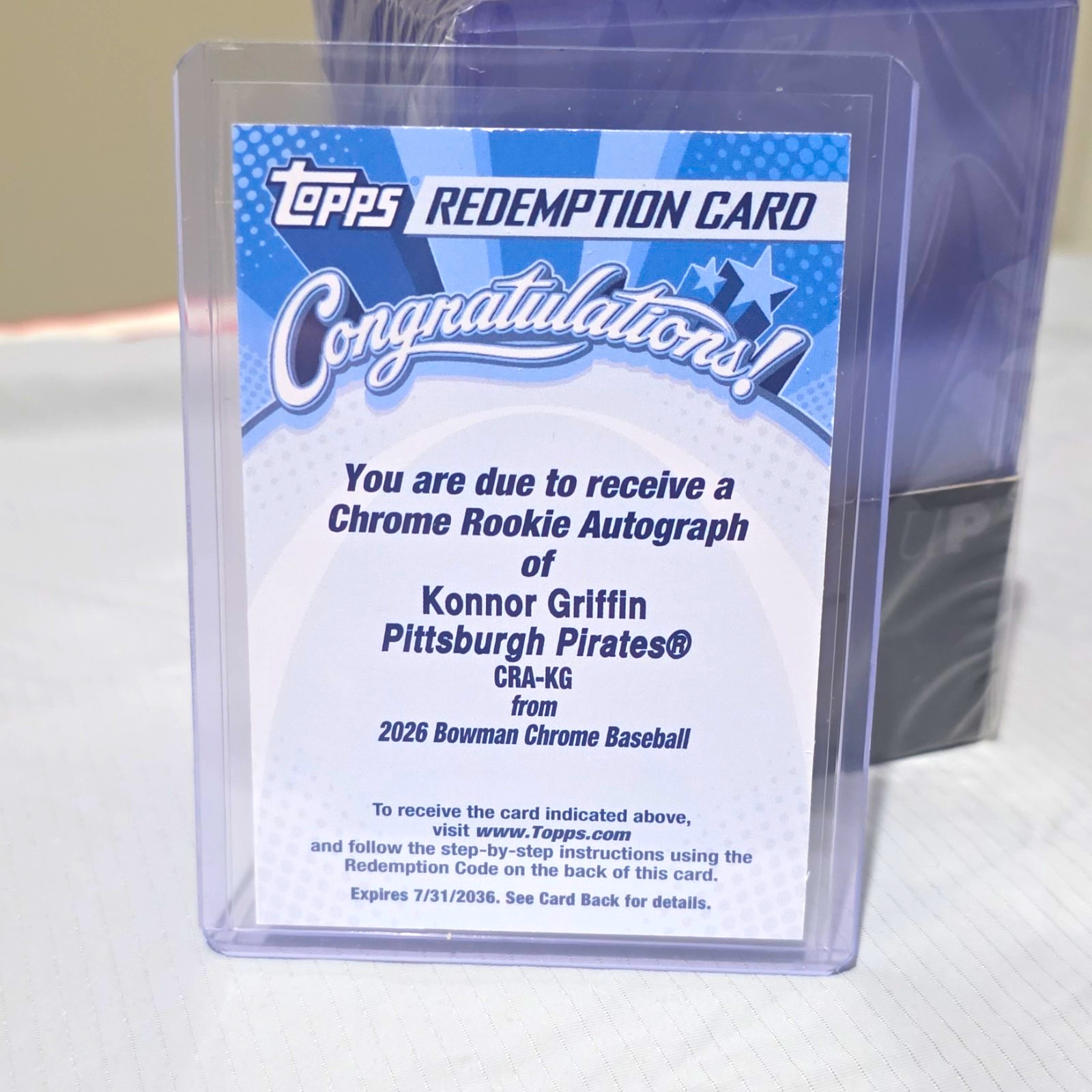 2026 Topps Chrome Konnor Griffin Rookie Auto Redemption #RA-KG Pirates UNSCRATCh