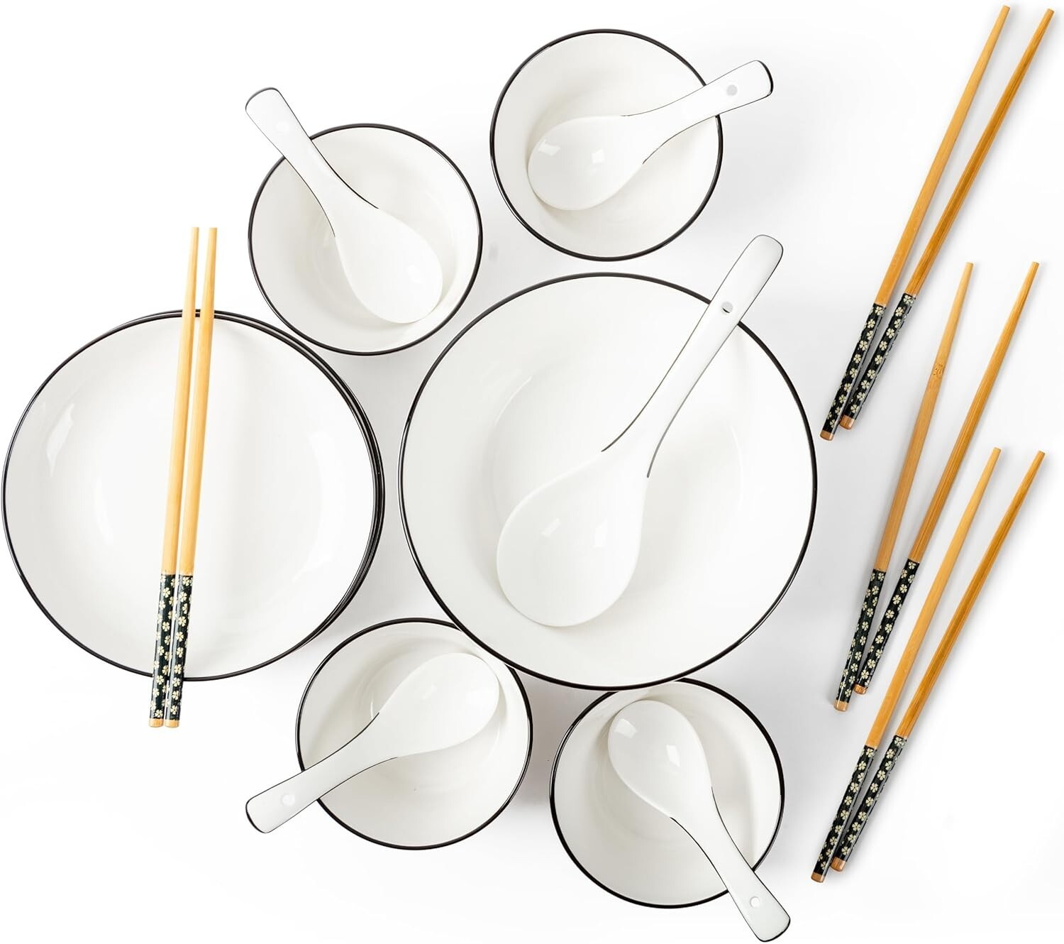 TOK 18 Pc Japanese Ramen Pho Bowl Porcelain Dishware Set for 4 Chopsticks Spoons TOK 18 Pc Japanese Ramen Pho Bowl Porcelain Dishware Set for 4 Chopsticks Spoons