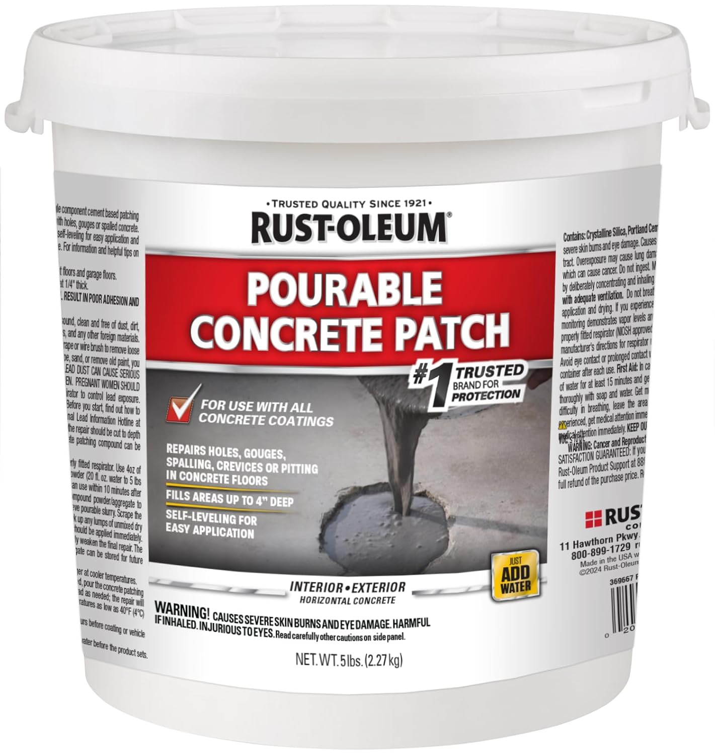 Rust-Oleum 369667 Pourable Concrete Patch, 5 Lb Pail, White Rust-Oleum 369667 Pourable Concrete Patch, 5 Lb Pail, White