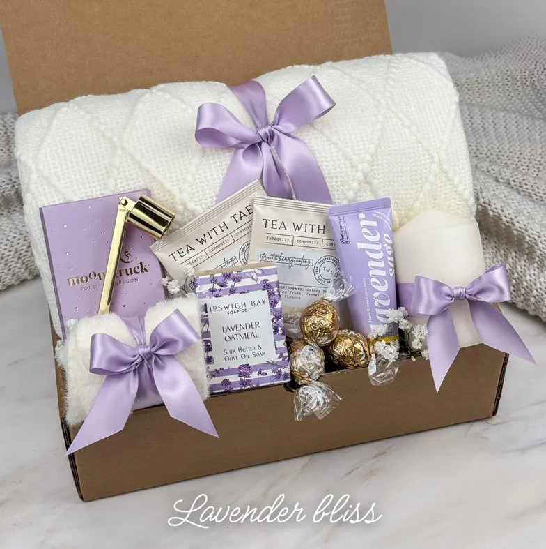 Lavender Gift Box for Her Self Care Spa Gift Basket Birthday Gift for Women Mom