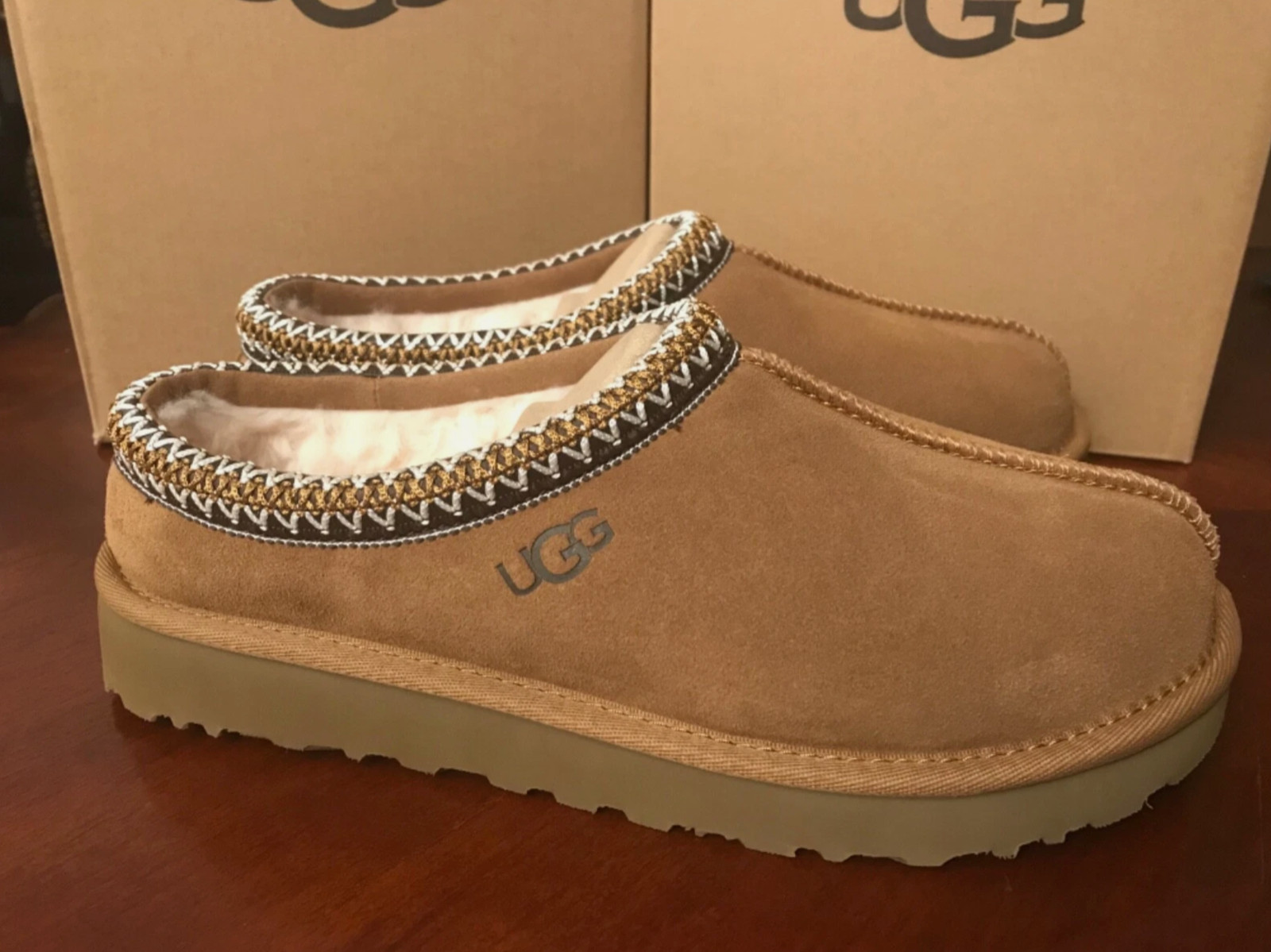 New UGG Tasman II Chestnut Suede upper wool Women's Slippers