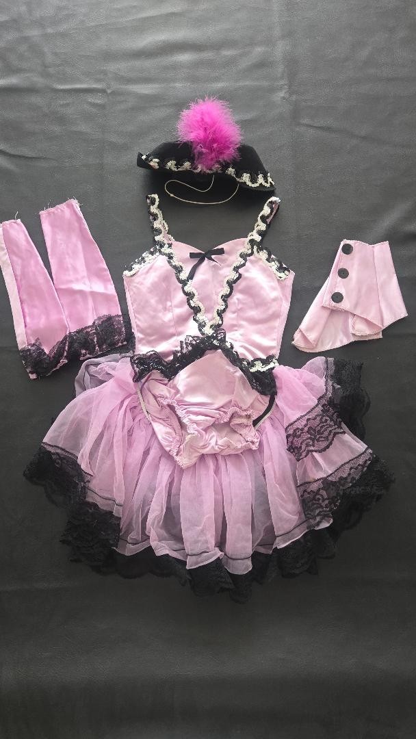 Vintage Curtain Call Can Can Dance Costume Girls 8 Lavender Top Hat Spats Saloon