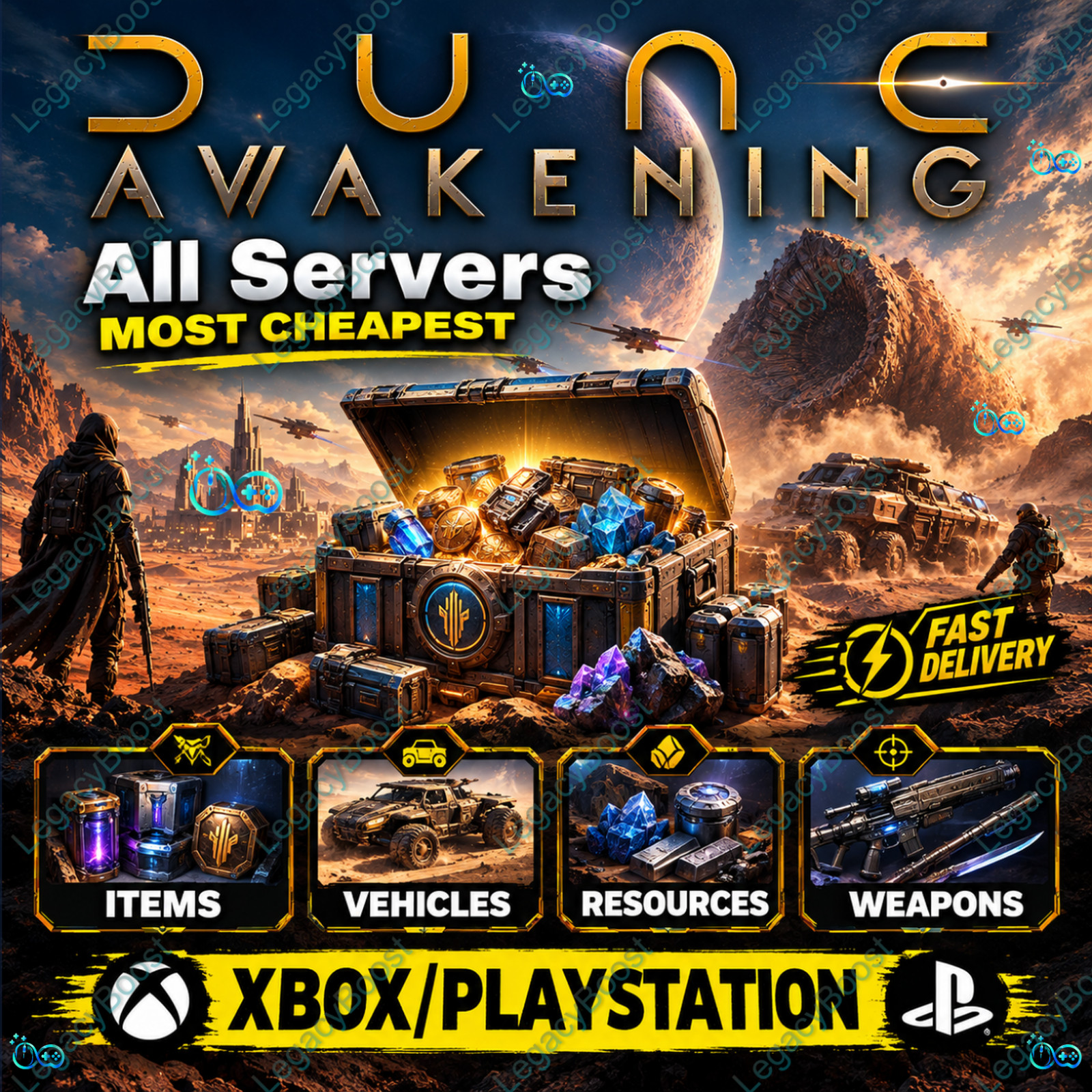 Dune Awakening ⭐ITEMS VEHICLES RESOURCES WEAPONS⭐ ANY SERVER ⭐XBOX / PLAYSTATION