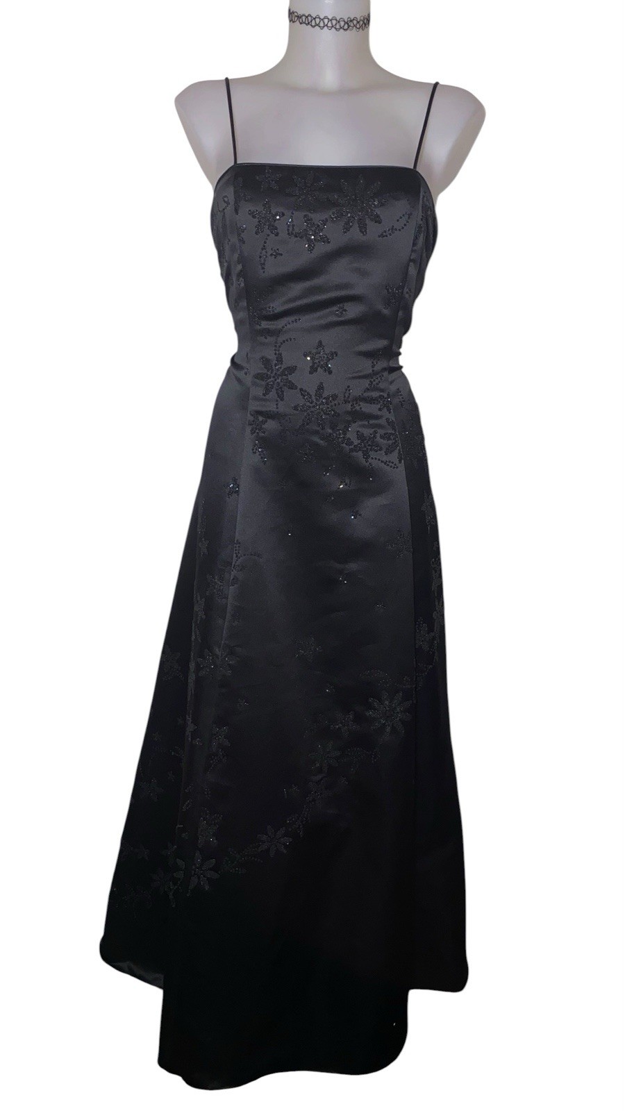 Vtg 90s Womens Black Beaded Satin Tulle Slip Dress Sz M Whimsigoth Vampy HOCO Vtg 90s Womens Black Beaded Satin Tulle Slip Dress Sz M Whimsigoth Vampy HOCO