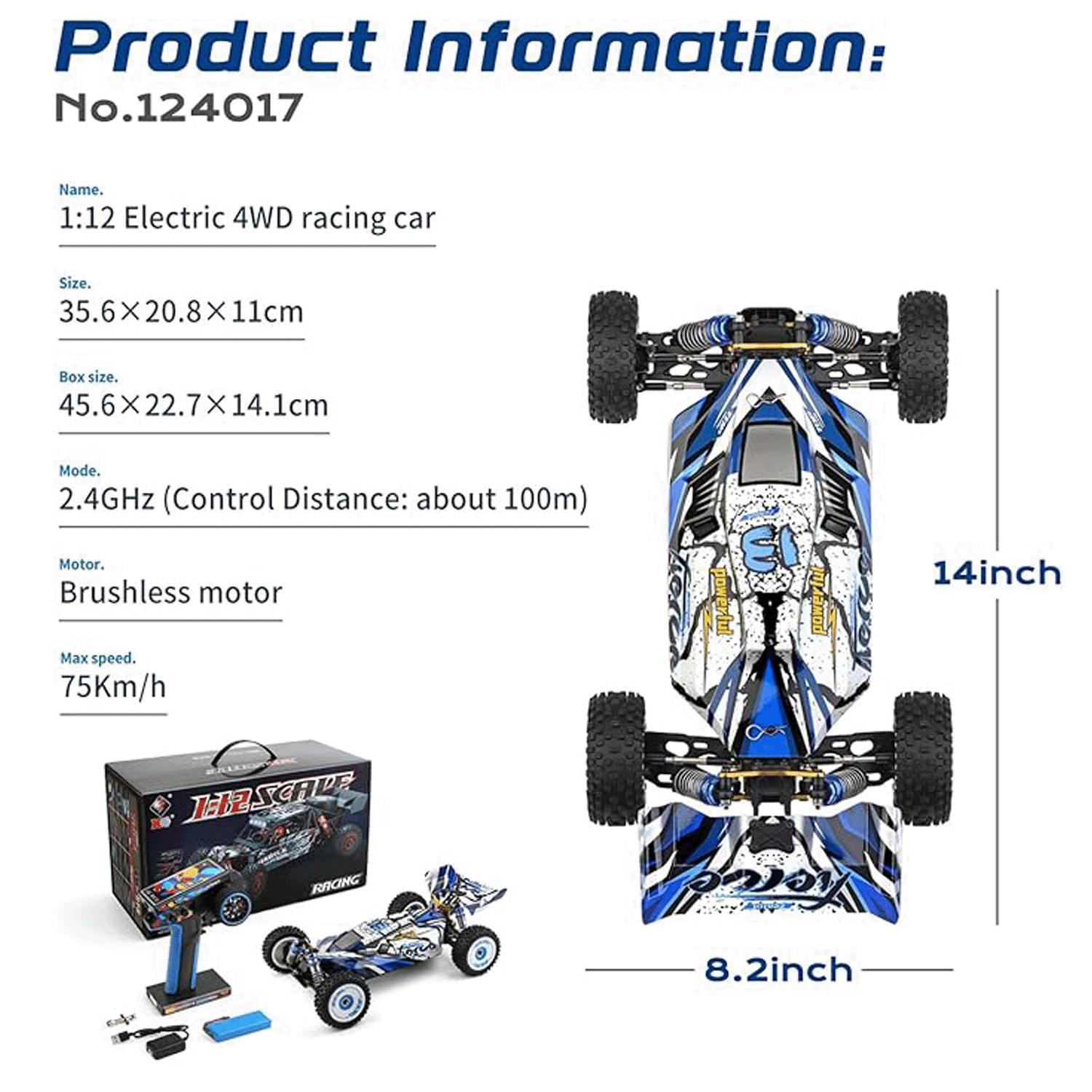 WLtoys 124017V2 Brushless RC Car, Max 75KM/H, 1:12 Off-Road Racing Buggy Car