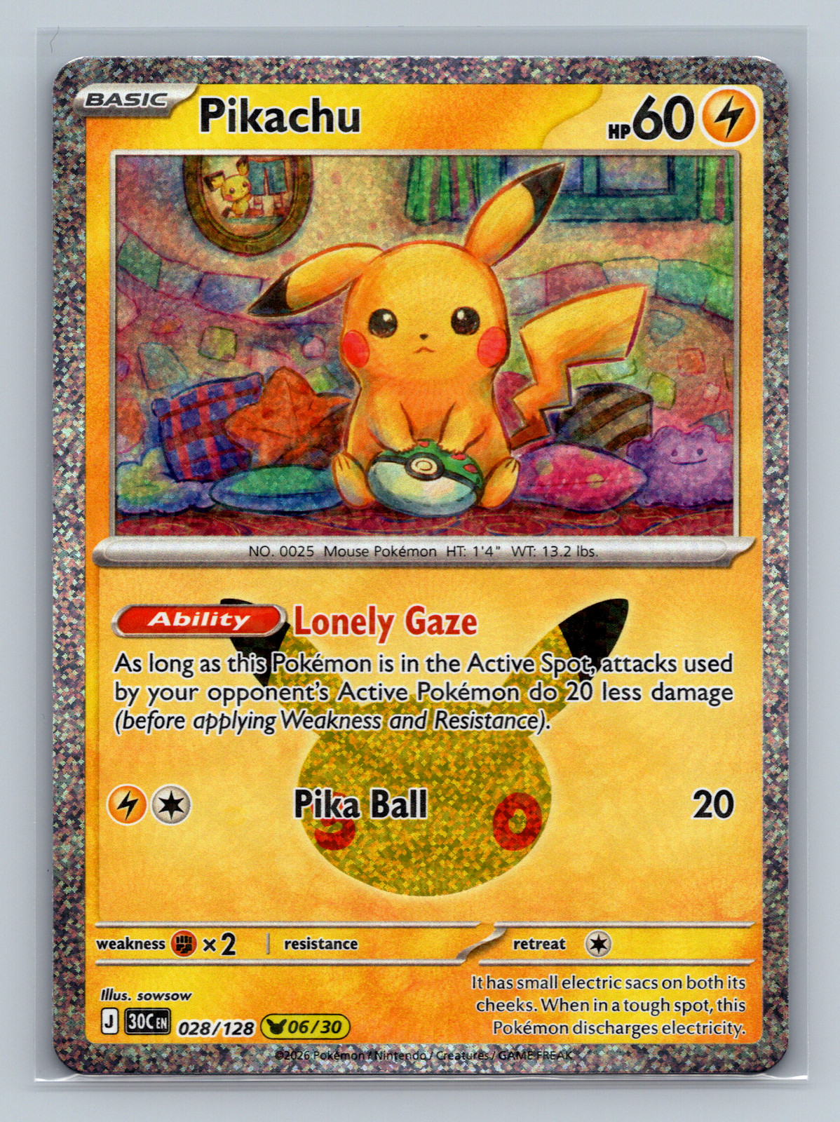 Pikachu 028/128 30C Pokemon Card EN Holofoil NM