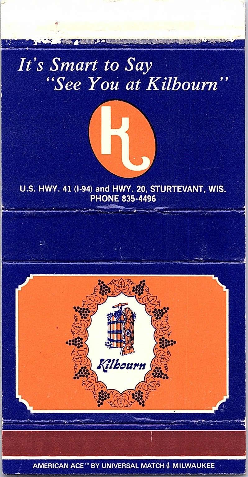 Kilbourn Sturtevant Wisconsin Vintage 1960s Blue Orange Design Matchbook Cover Kilbourn Sturtevant Wisconsin Vintage 1960s Blue Orange Design Matchbook Cover