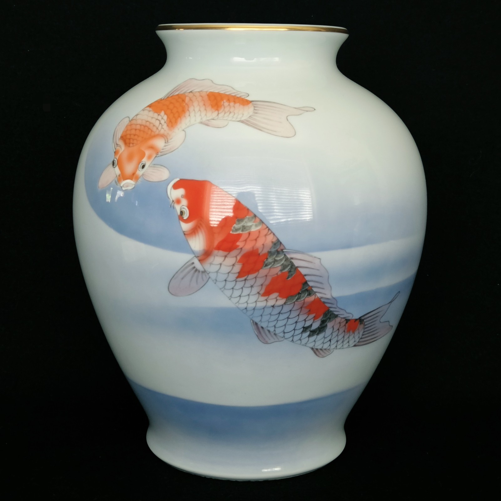 Vintage Large Fukagawa Koi Fish Pond Japanese Porcelain Vase 11.5