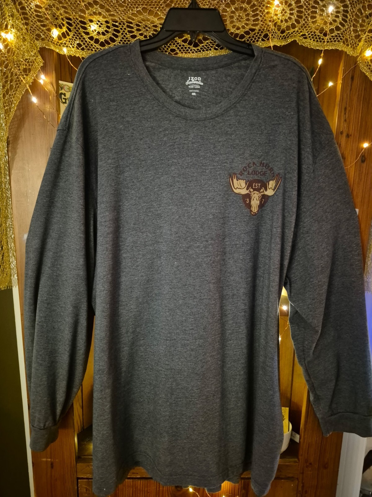 Izod Saltwater Rock Horn Lodge W/ Moose Graphics Long Sleeve Shirt Size 4XL