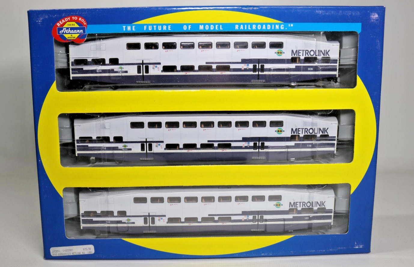 Athearn HO Scale Metrolink Bombardier Control Car 606 Coach 119 163 3-Pack 25907 Athearn HO Scale Metrolink Bombardier Control Car 606 Coach 119 163 3-Pack 25907
