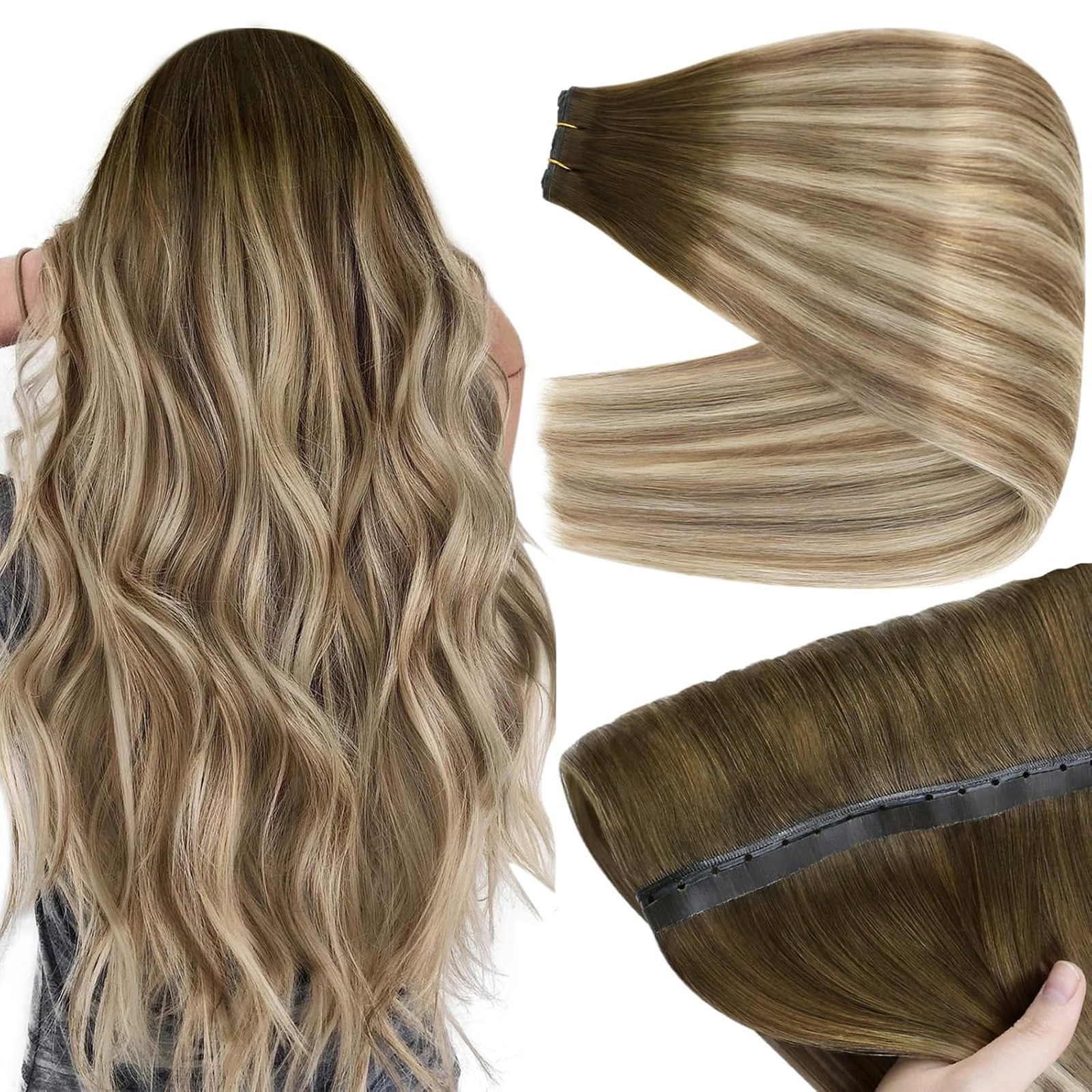 Butterfly Weft Hair Extensions 20 Inch 100G Brown Balayage Seamless Natural