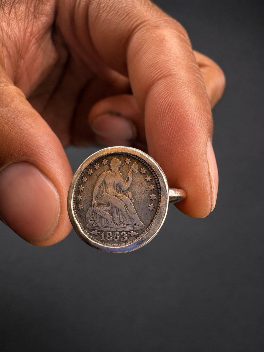 925 Sterling Silver 1853 Seated Liberty Half Dime Ring| Size 7 