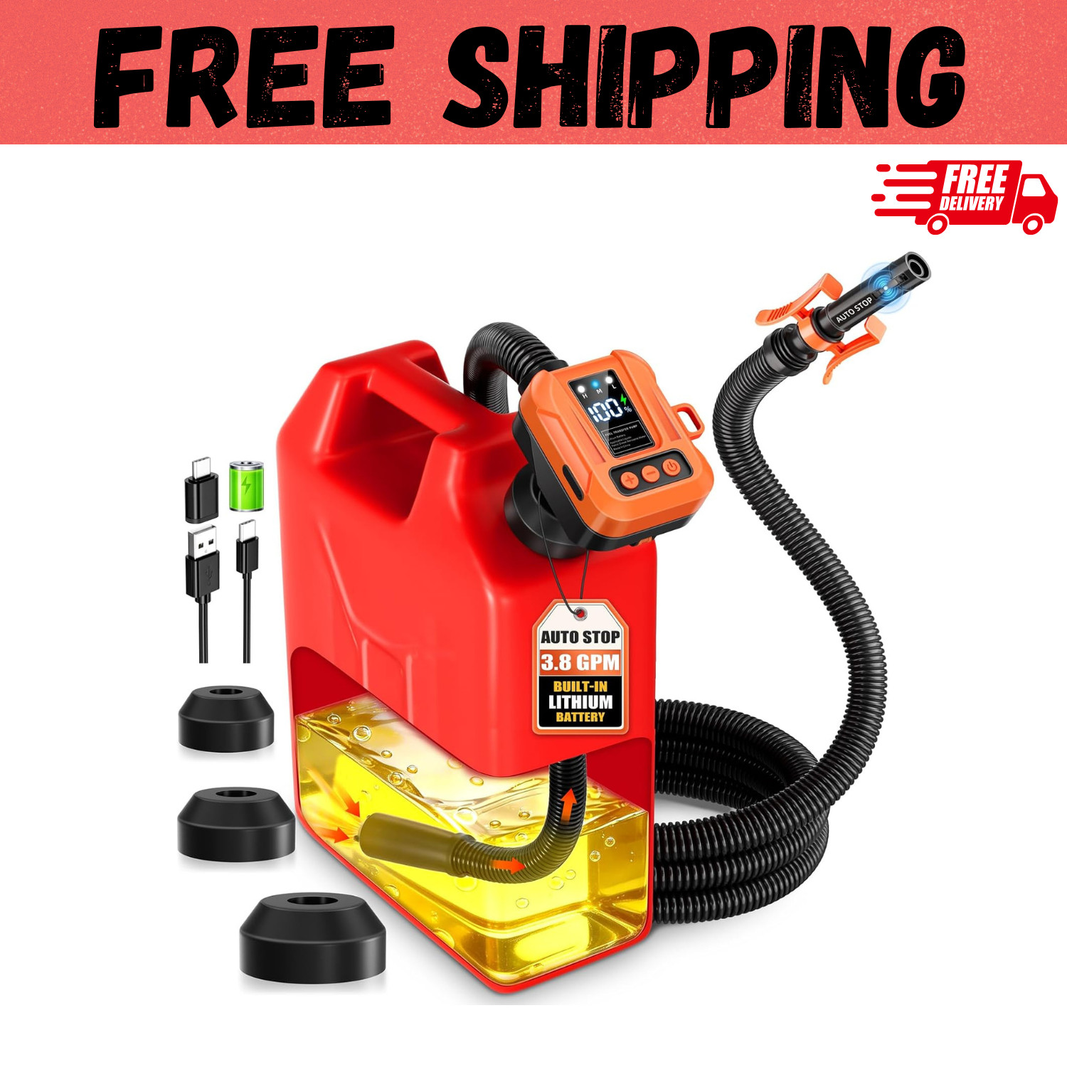 Cordless Fuel Transfer Pump, Automatic 3.8 GPM Gas Can Pump, Electric Fuel Pump Cordless Fuel Transfer Pump, Automatic 3.8 GPM Gas Can Pump, Electric Fuel Pump
