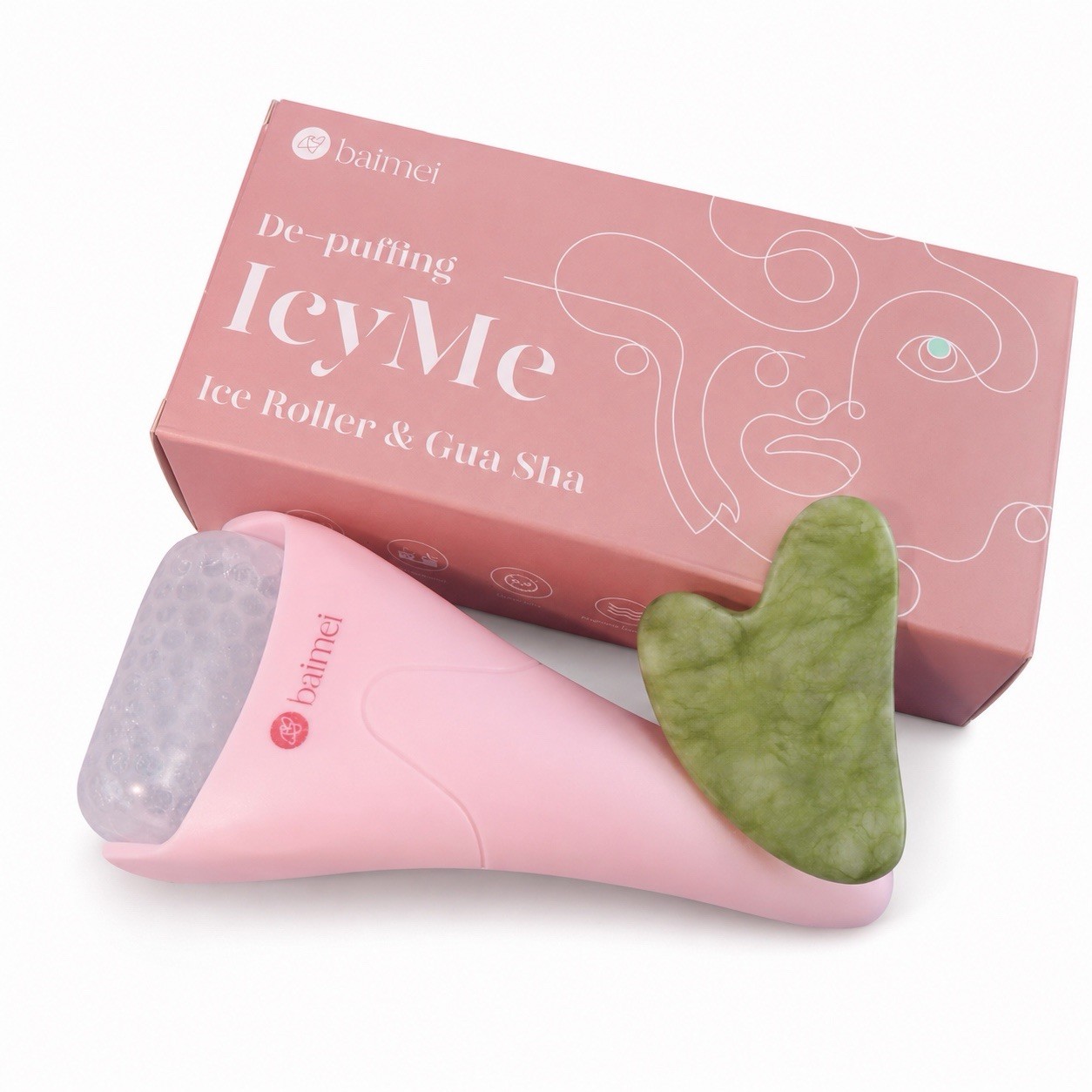 BAIMEI IcyMe Ice Roller for Face and Gua Sha Facial Tool Set, Ice Face Roller
