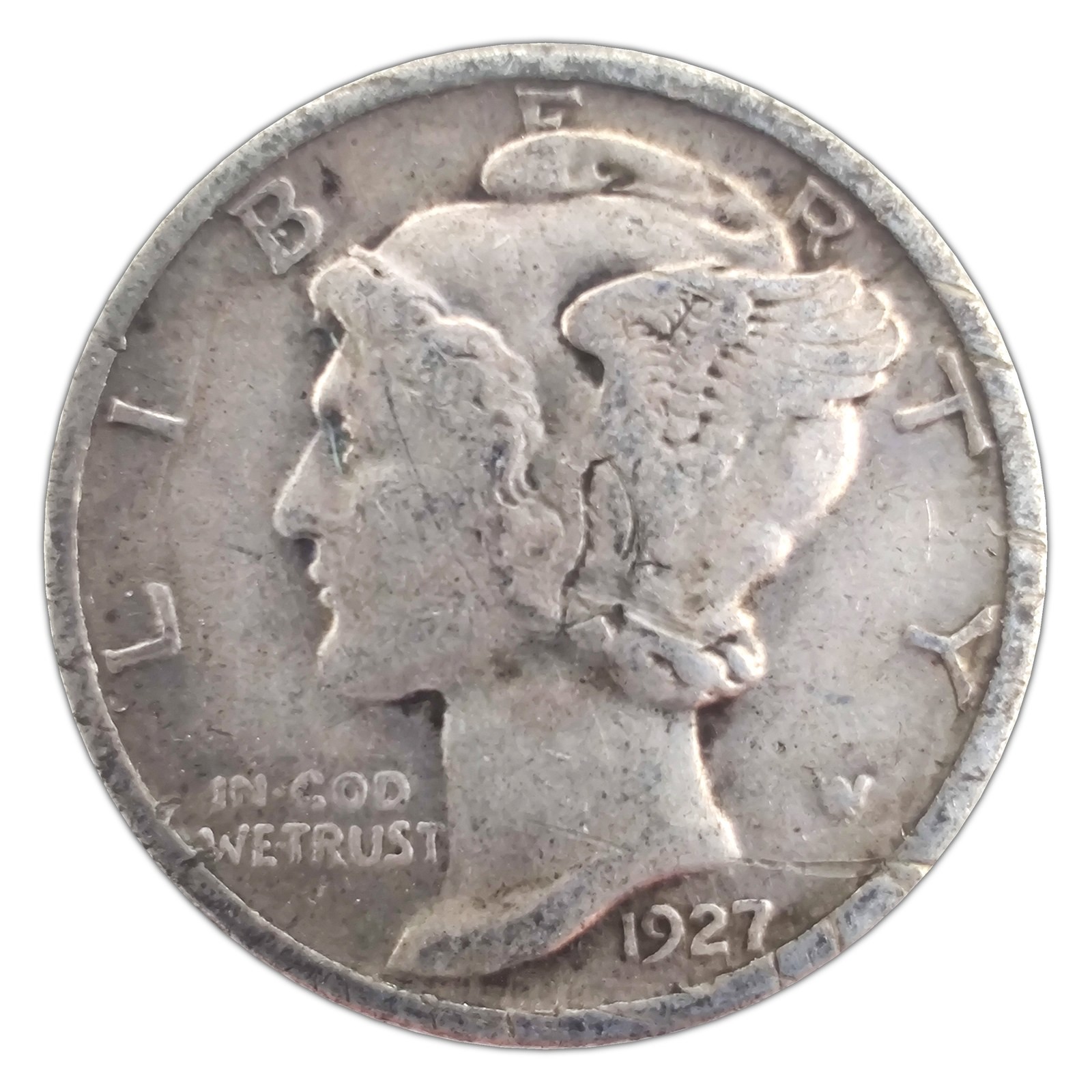 1927-P Mercury Dime F Fine 90% Silver