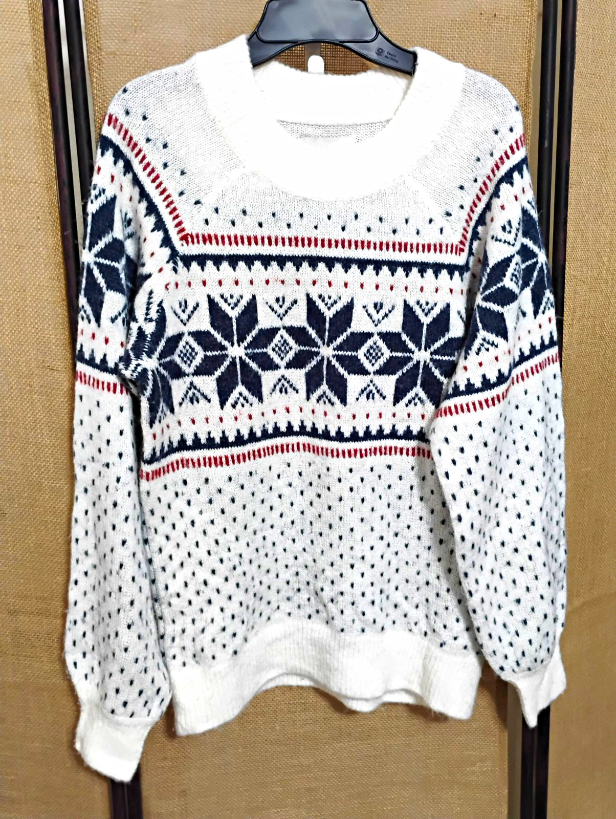 Abercrombie & Fitch Fair Isle Knit Crew Neck Pullover Sweater XS White Navy Red Abercrombie & Fitch Fair Isle Knit Crew Neck Pullover Sweater XS White Navy Red