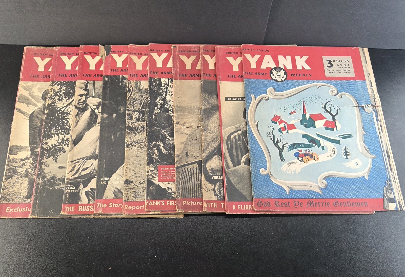 Lot Of 10 Yank Army Magazine 1943 British Edition Weekly WWII Military Lot Rough Lot Of 10 Yank Army Magazine 1943 British Edition Weekly WWII Military Lot Rough