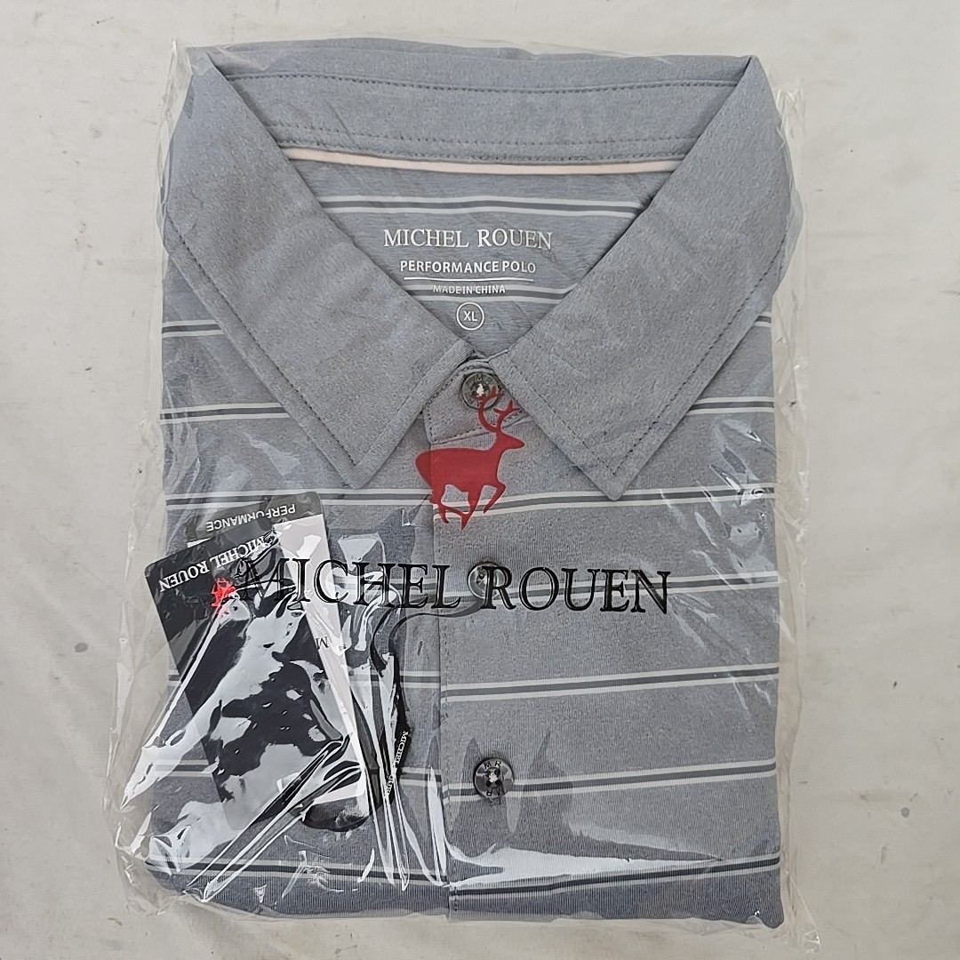 Michel Rouen Performance Golf Polo Shirt Light Gray Stripe Men’s XL Short Sleeve Michel Rouen Performance Golf Polo Shirt Light Gray Stripe Men’s XL Short Sleeve
