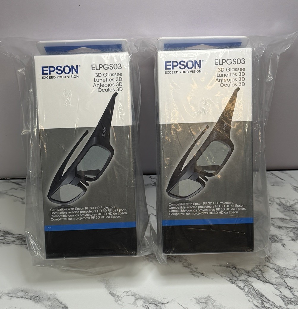 Epson Active 3D Glasses ELPGS03 For RF 3D HD Projectors Lot Of 2 NEW SEALED Epson Active 3D Glasses ELPGS03 For RF 3D HD Projectors Lot Of 2 NEW SEALED