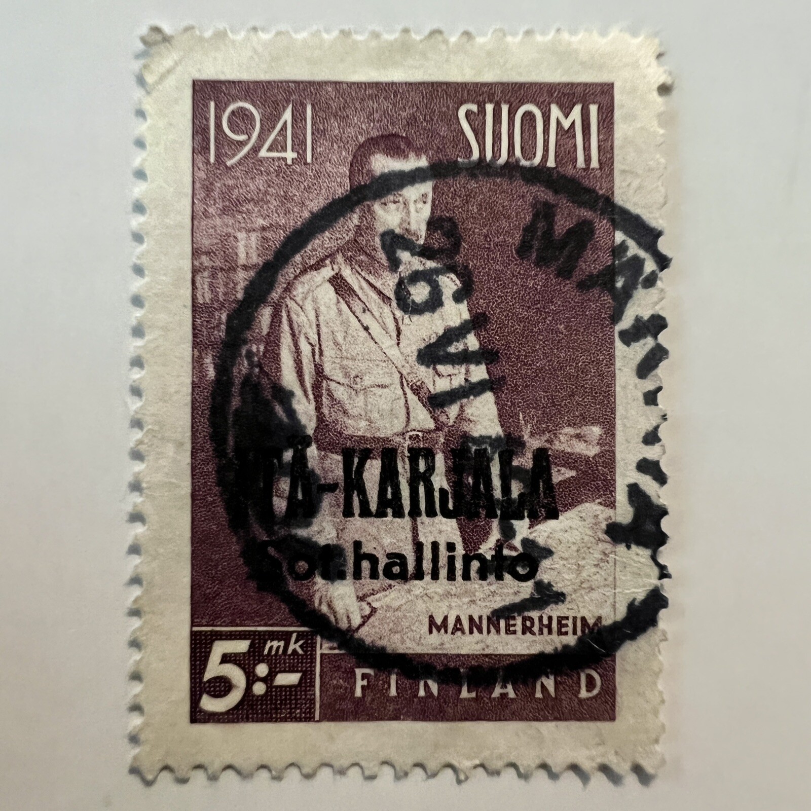 1942 EAST KARELIA OVERPRINT STAMP #N21 WITH INTERESTING SON CANCEL