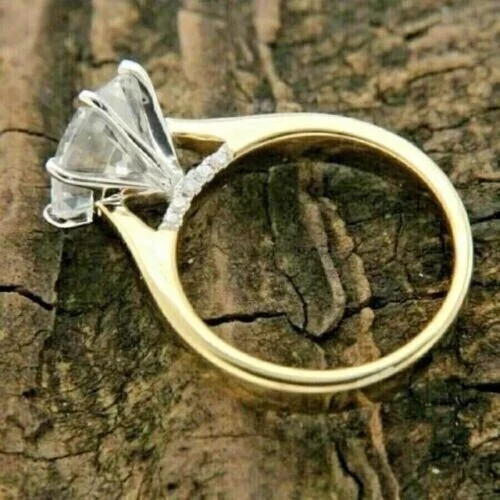 3Ct Round Cut Lab Created Diamond Engagement Ring 14K Yellow Gold Plated Silver