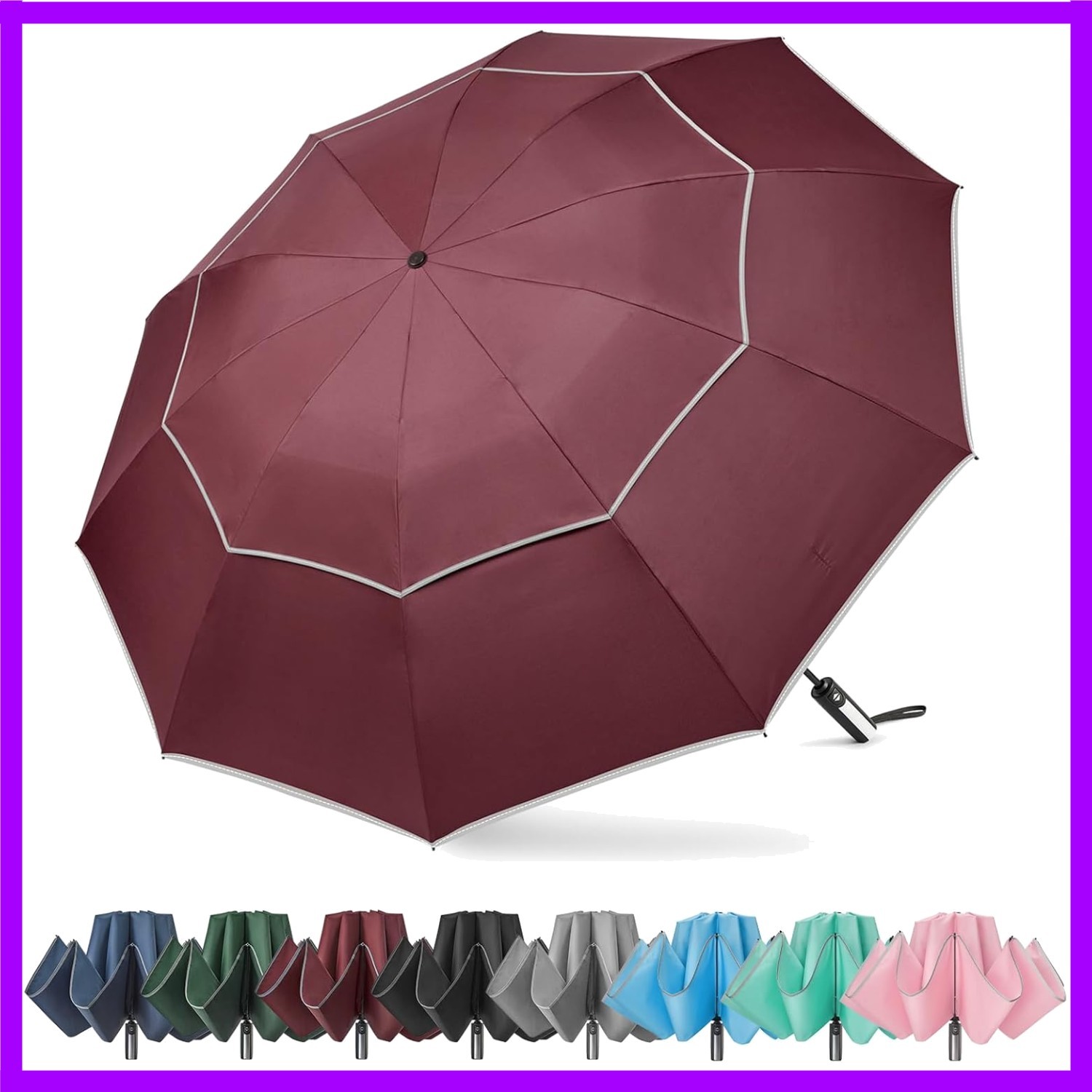 62 Inch Large Inverted Golf Umbrella Windproof Reflective Stripe