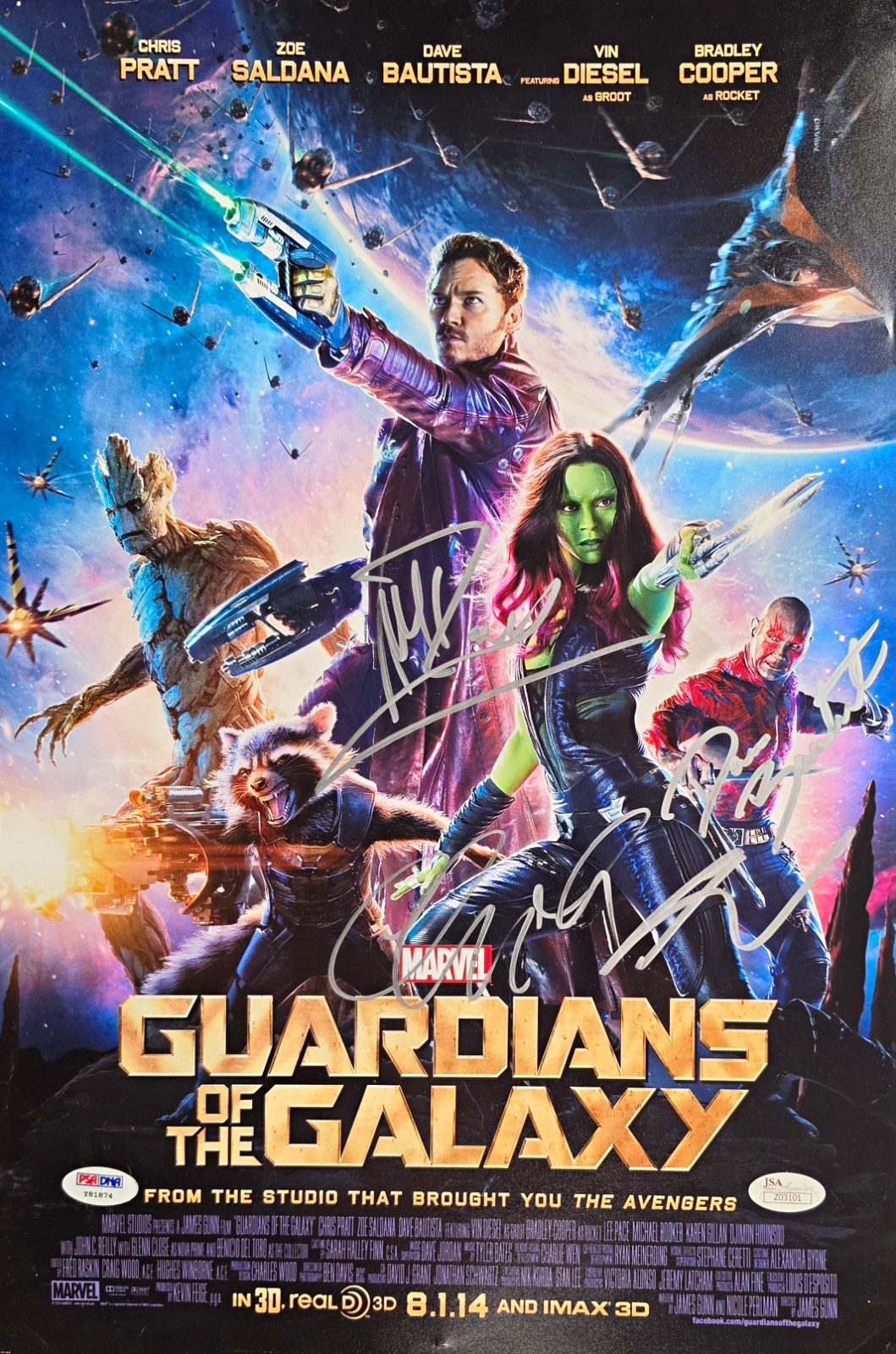Guardians of the Galaxy Cast Signed 12x18 Chris Pratt Rooker Bautista ++ JSA Guardians of the Galaxy Cast Signed 12x18 Chris Pratt Rooker Bautista ++ JSA
