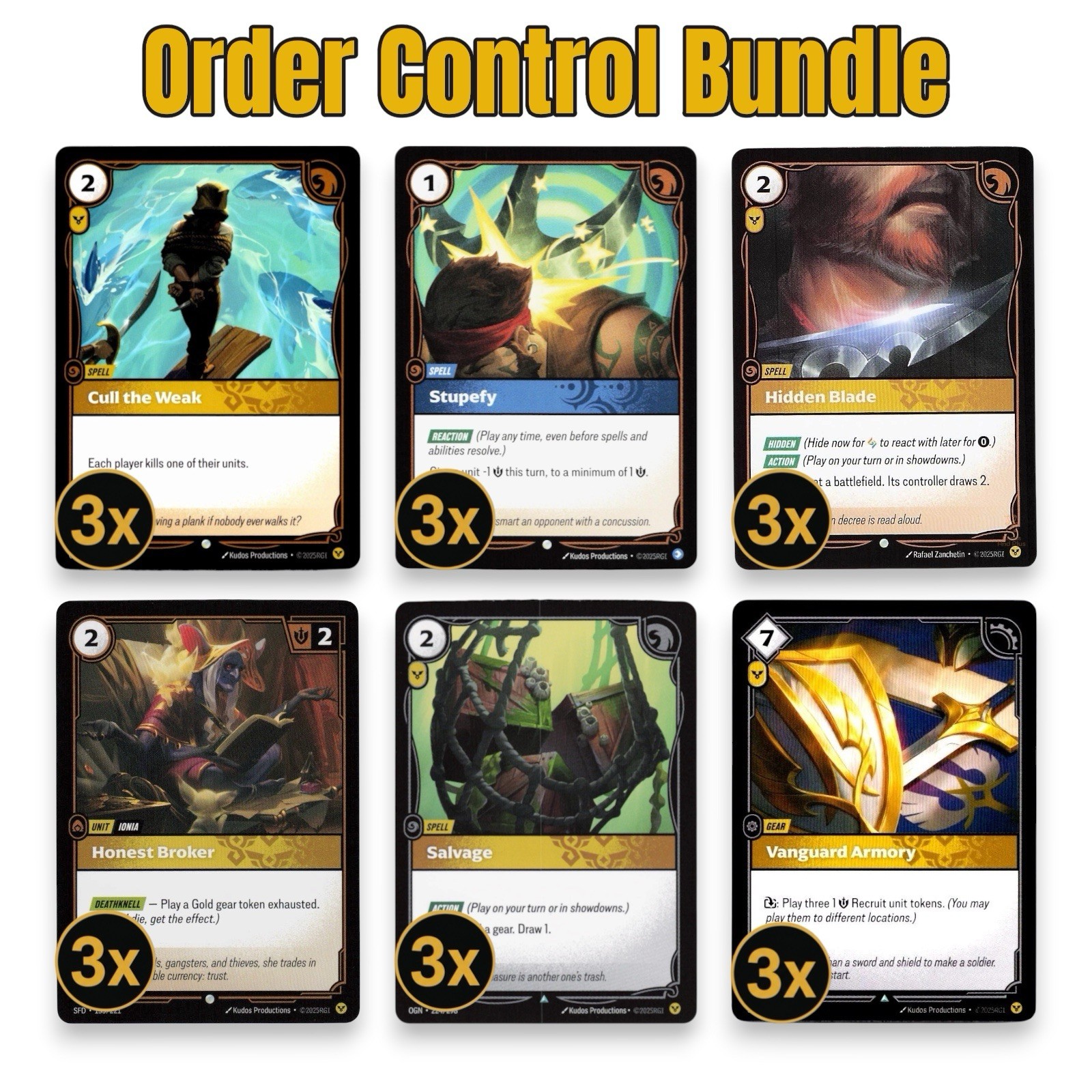 Riftbound Order Control Staples Bundle – 18 Card Competitive Core - Salvage +