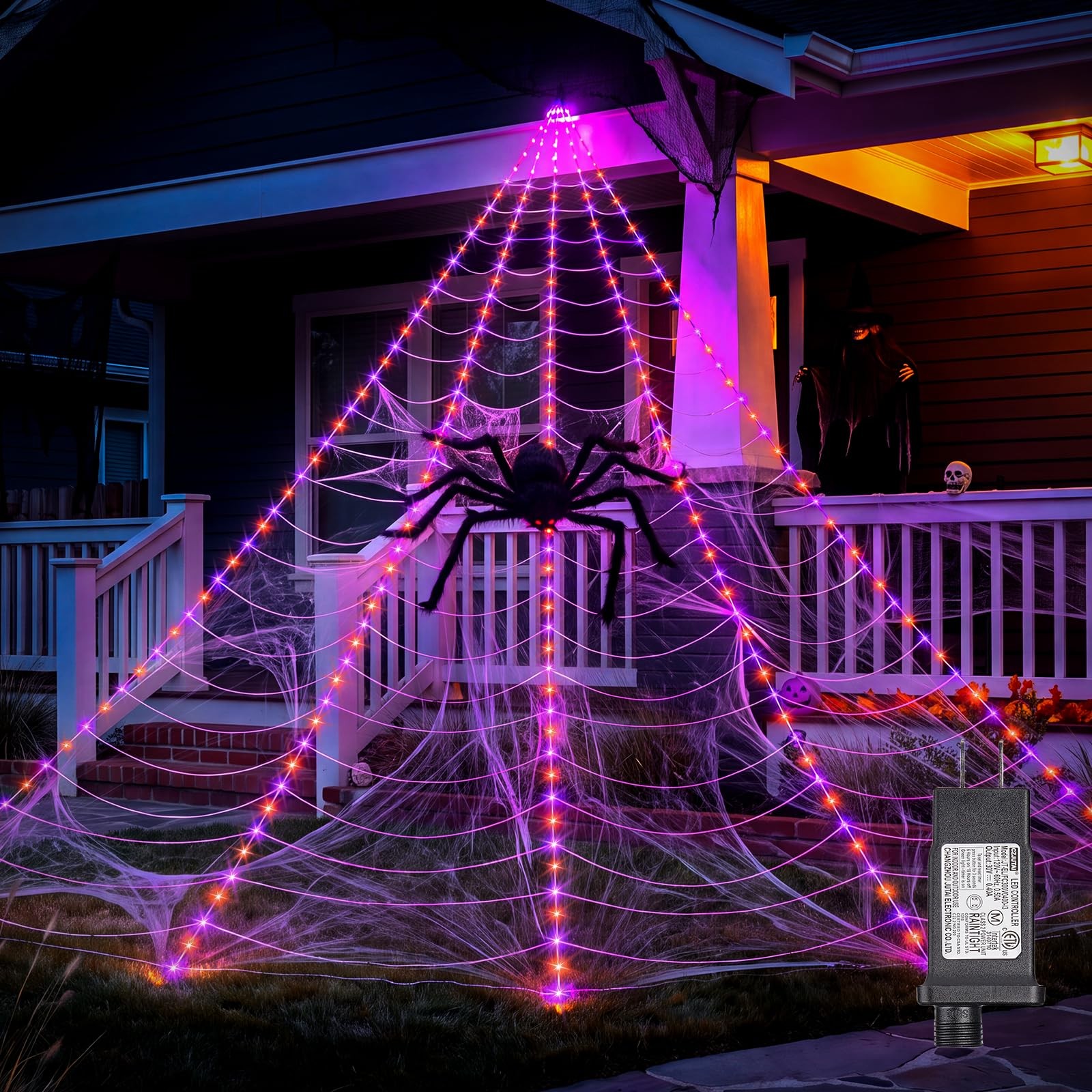 Halloween Decorations Outdoor, 255-LED Giant Spider Orange & Purple Halloween Decorations Outdoor, 255-LED Giant Spider Orange & Purple
