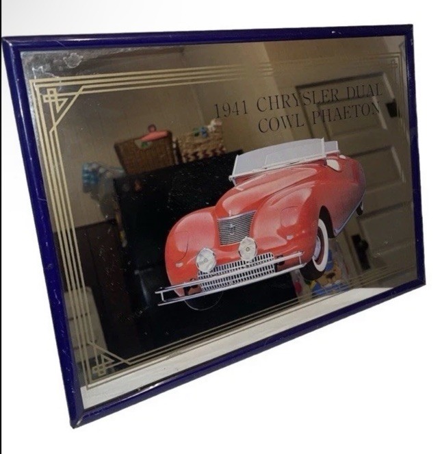 Nice Vintage 1941 Chrysler Dual Cowl Phaeton Framed Mirror Wall Art Nice Vintage 1941 Chrysler Dual Cowl Phaeton Framed Mirror Wall Art