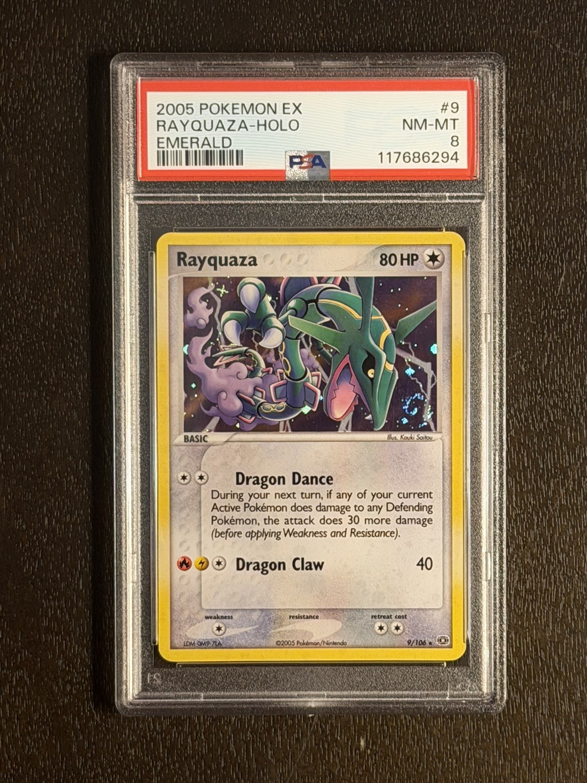 2005 Pokemon EX EMERALD #9 Rayquaza - Holo PSA 8 Swirl 2005 Pokemon EX EMERALD #9 Rayquaza - Holo PSA 8 Swirl