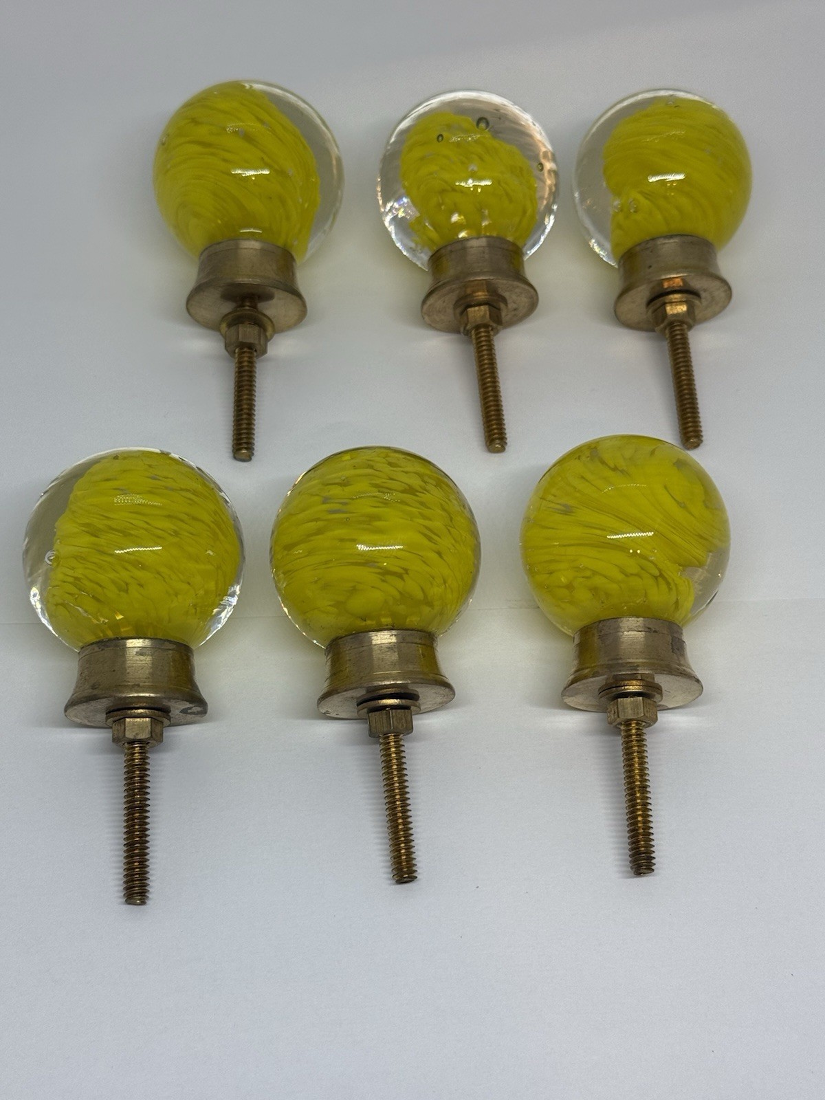 Set of 6 Vintage Mid Century Hand Blown Solid Brass Drawer Pulls Knobs Retro Set of 6 Vintage Mid Century Hand Blown Solid Brass Drawer Pulls Knobs Retro