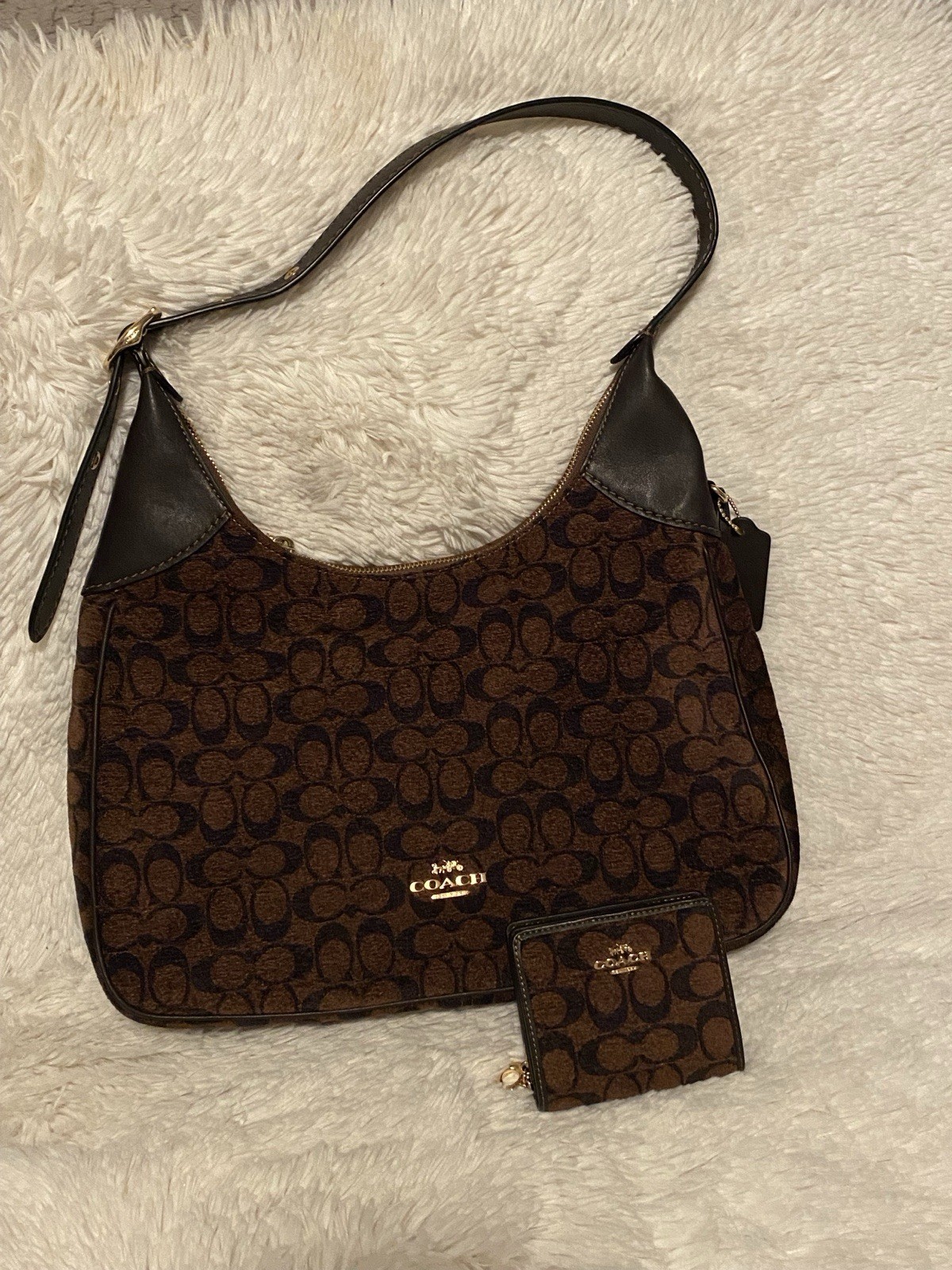 Coach Ella Signature Chenille Truffle Brown Shoulder/Crossbody Bag & Wallet NEW Coach Ella Signature Chenille Truffle Brown Shoulder/Crossbody Bag & Wallet NEW