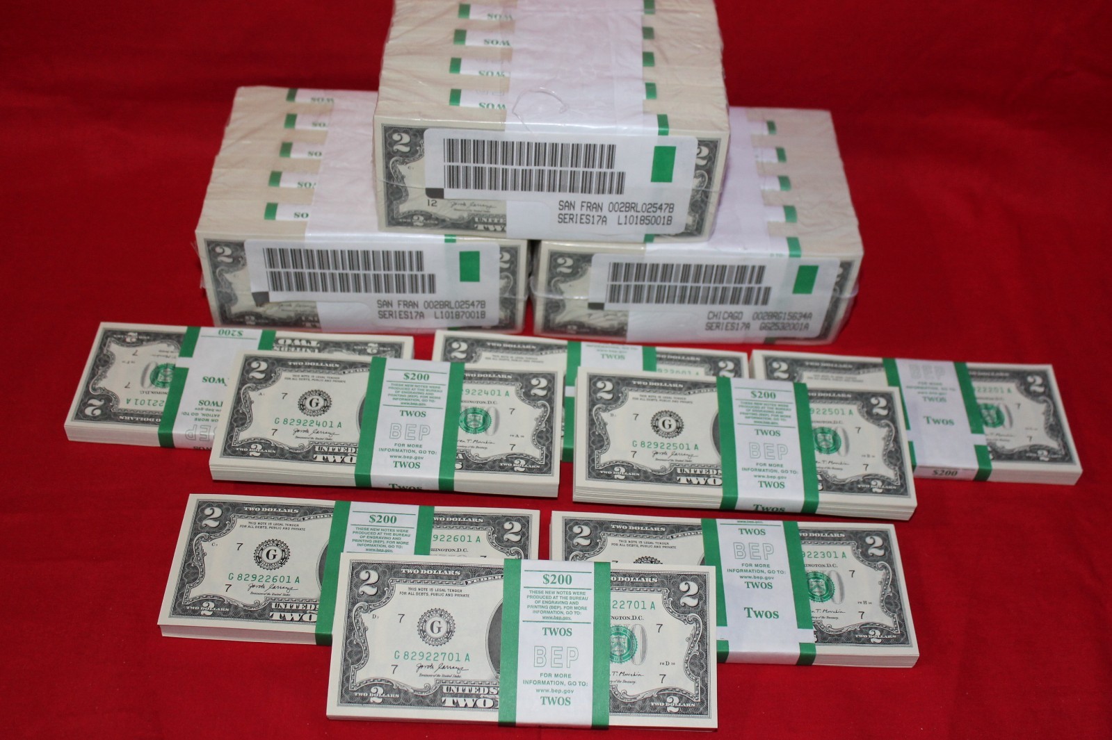 NEW Uncirculated Two Dollar Bills Series 2017A $2 Sequential Notes