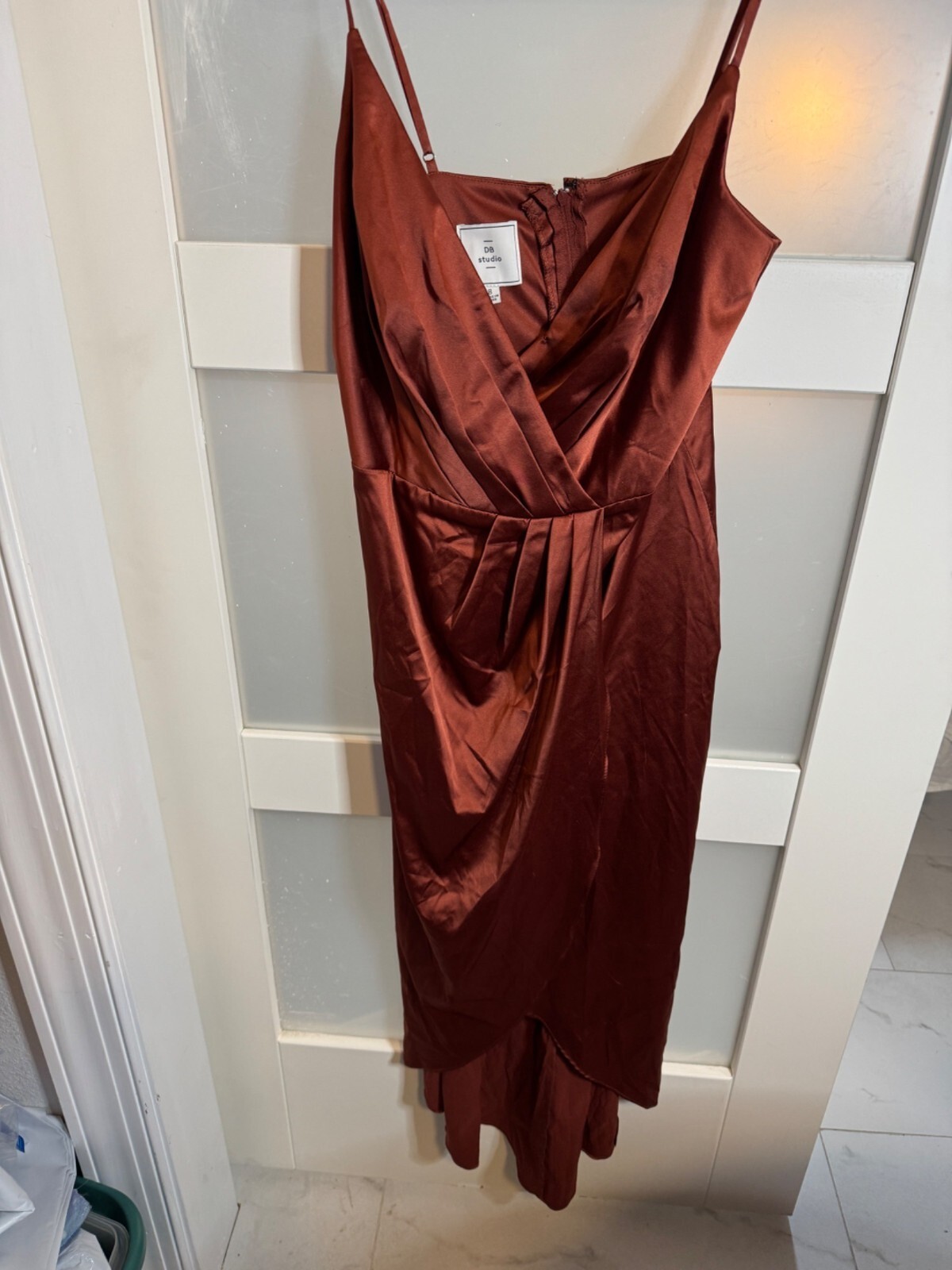 Elegant Rust Satin Evening Gown Size 8 By DB Studio               20-21