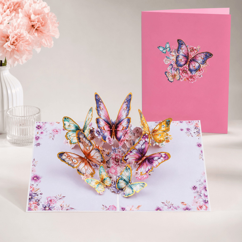 Butterfly Pop Up Birthday Card, Floral Butterfly 3D Greeting Card with Envelope