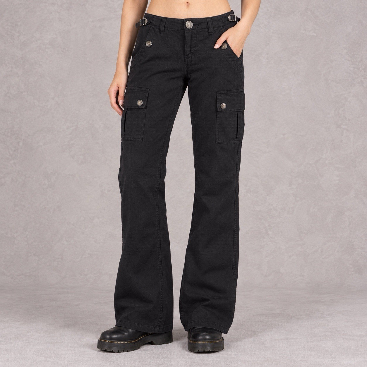 Hysteric Glamour Cargo Pants Womens Small Black Utility Y2K Buckle Pocket Flare Hysteric Glamour Cargo Pants Womens Small Black Utility Y2K Buckle Pocket Flare