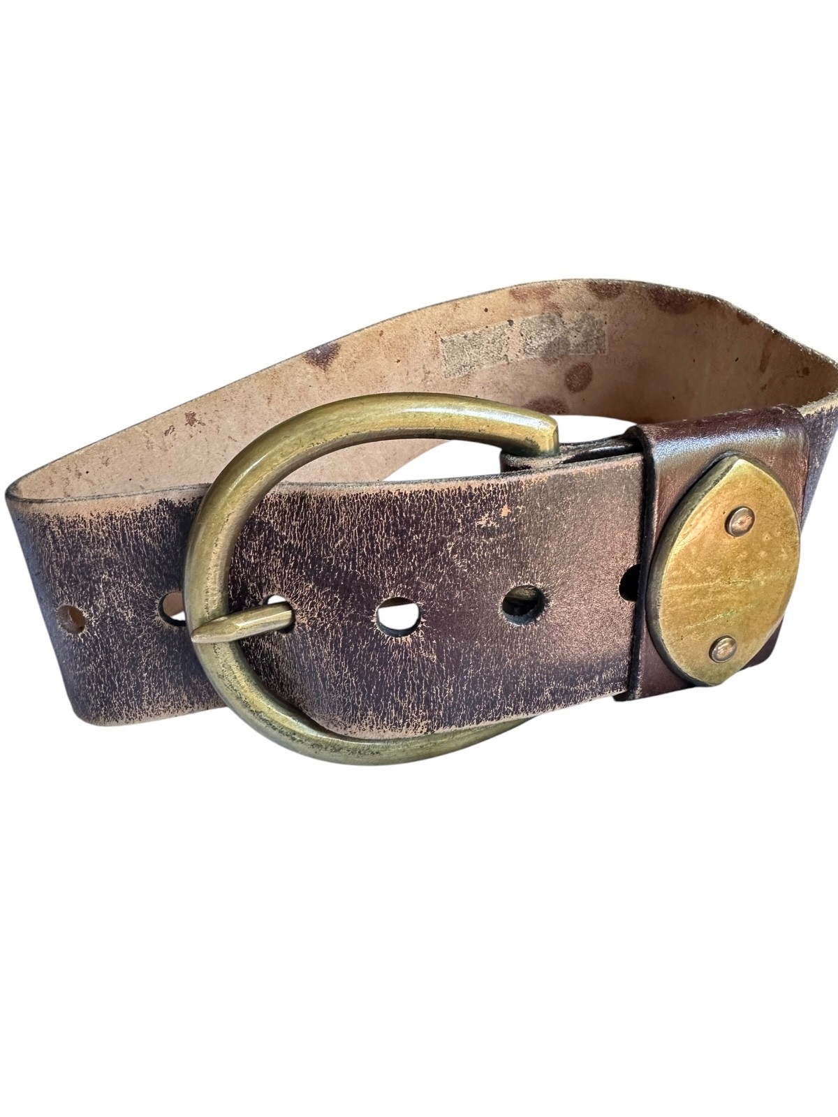 Rare Vintage distressed Brown Wide Leather Western Gladiator Belt Chunky 26 S