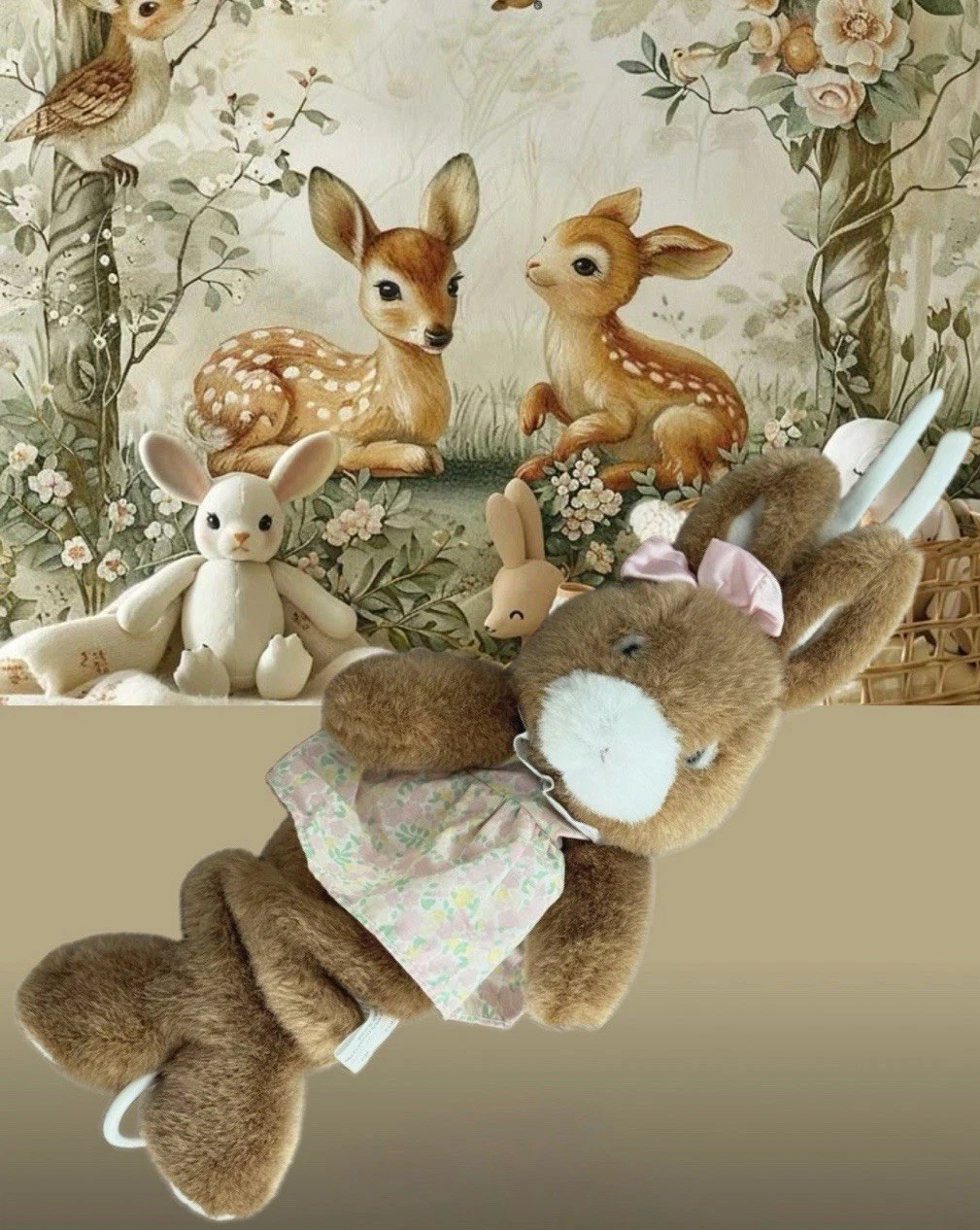 VTG Carters Prestige Stuffed Bunny Rabbit Musical Crib Pull Plush Toy Rose Dress