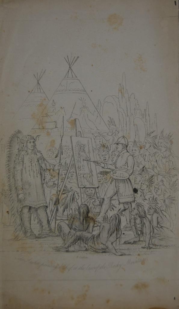 Antique 1840\'s Native American Engraving Art George Catlin Painting Native