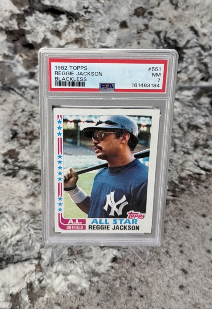 1982 Topps #551 Blackless Reggie Jackson New York Yankees HOF PSA 7 NM Rare 1982 Topps #551 Blackless Reggie Jackson New York Yankees HOF PSA 7 NM Rare