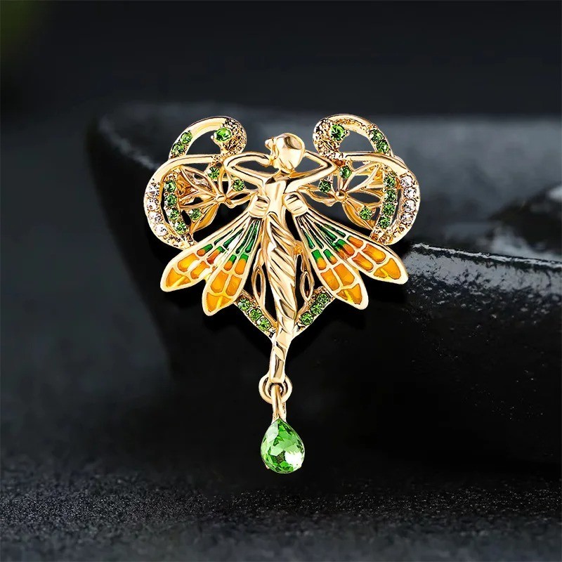 Vintage Art Nouveau Style Fairy Enamel Pendant Brooch Shawl Pin Jewelry Gift USA Vintage Art Nouveau Style Fairy Enamel Pendant Brooch Shawl Pin Jewelry Gift USA