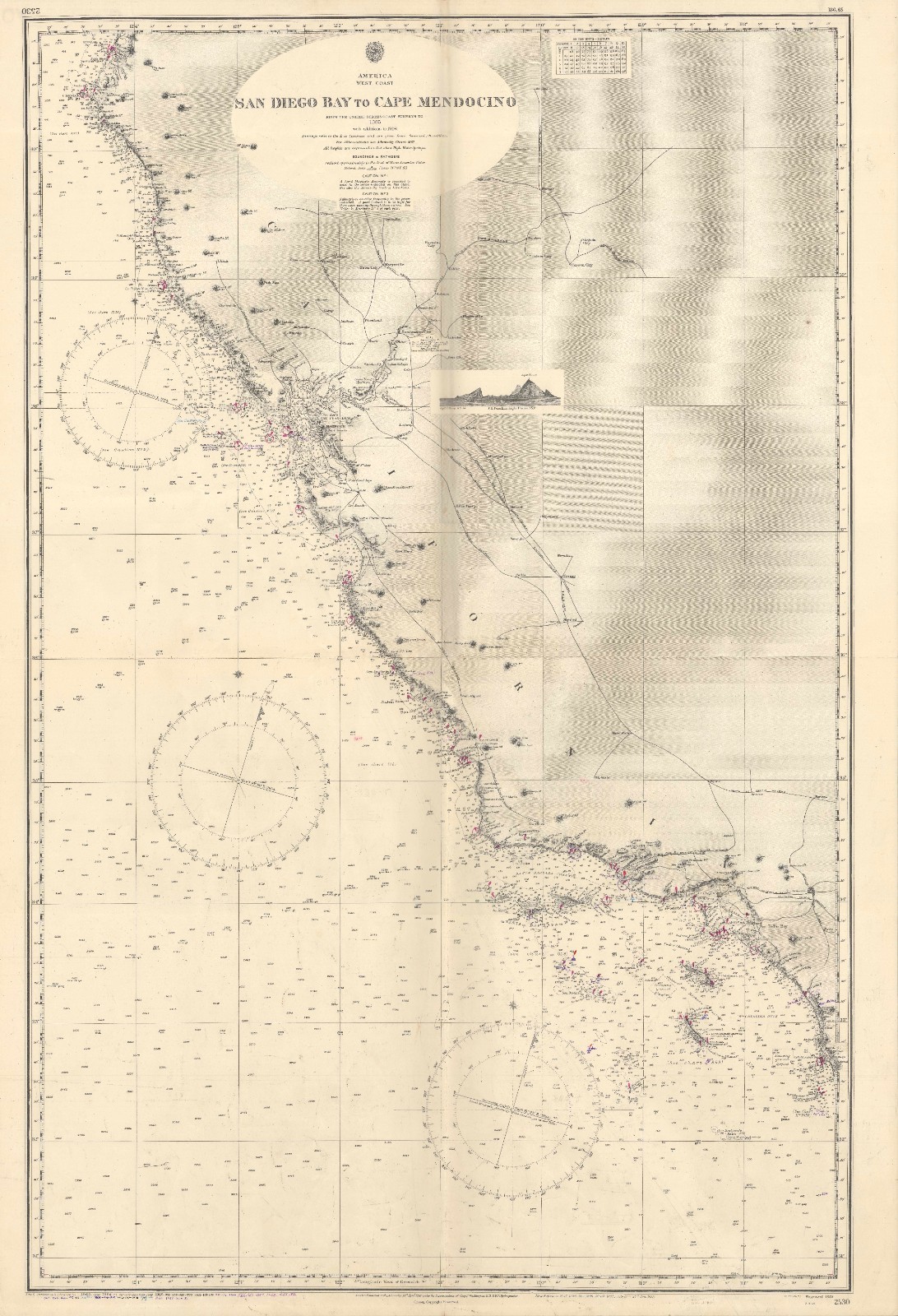 1885 / 1966 British Admiralty Nautical Map or Chart of the California Coast