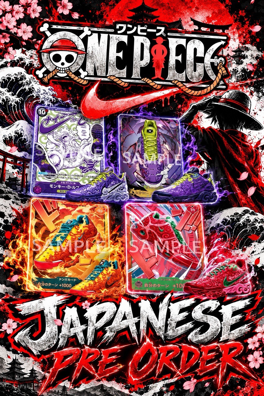 PRESALE ONE PIECE x NIKE TCG SET OF 4 CARD P-099 LUFFY + 3 JAP VERSION *PRESALE*