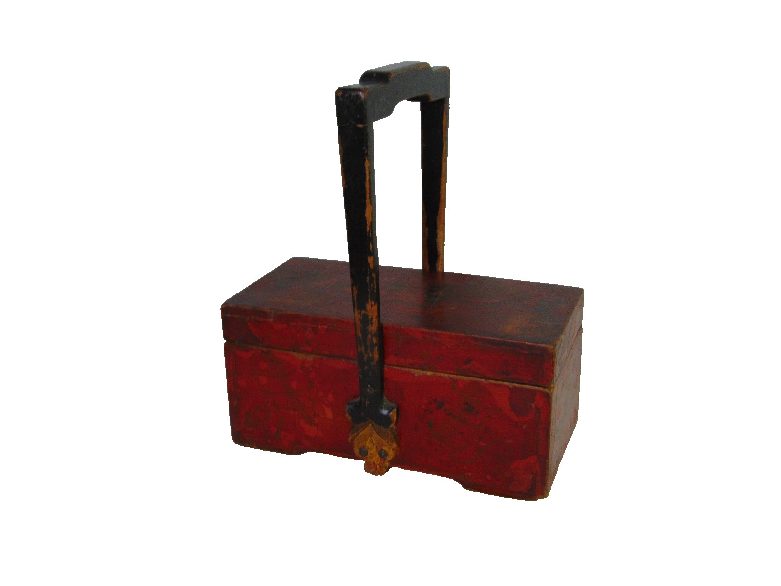 Chinese Red Lacquered Antique Wood Carrying Box W/ Lid 13 Chinese Red Lacquered Antique Wood Carrying Box W/ Lid 13