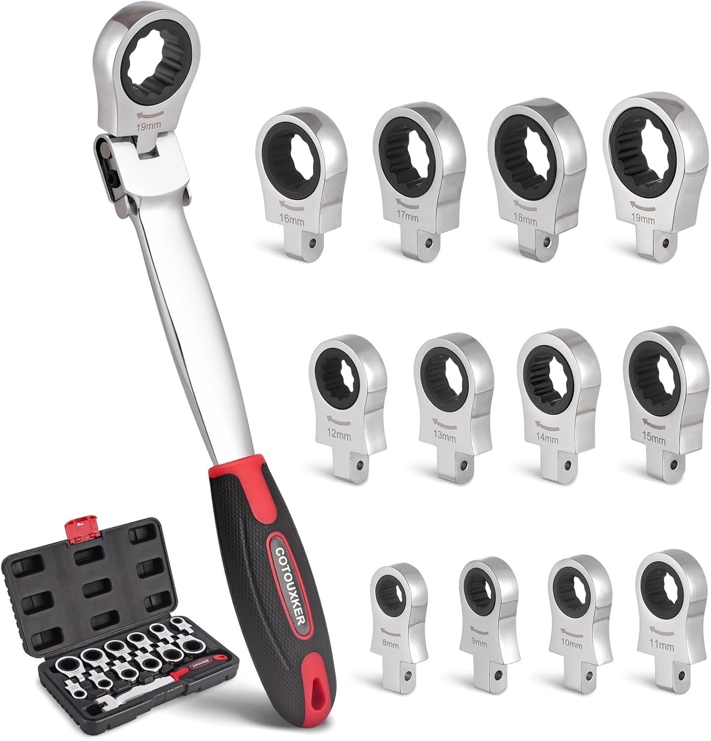 VEVOR Flex-Head Ratcheting Wrench Set Combination Wrench Set 12-Piece Metric
