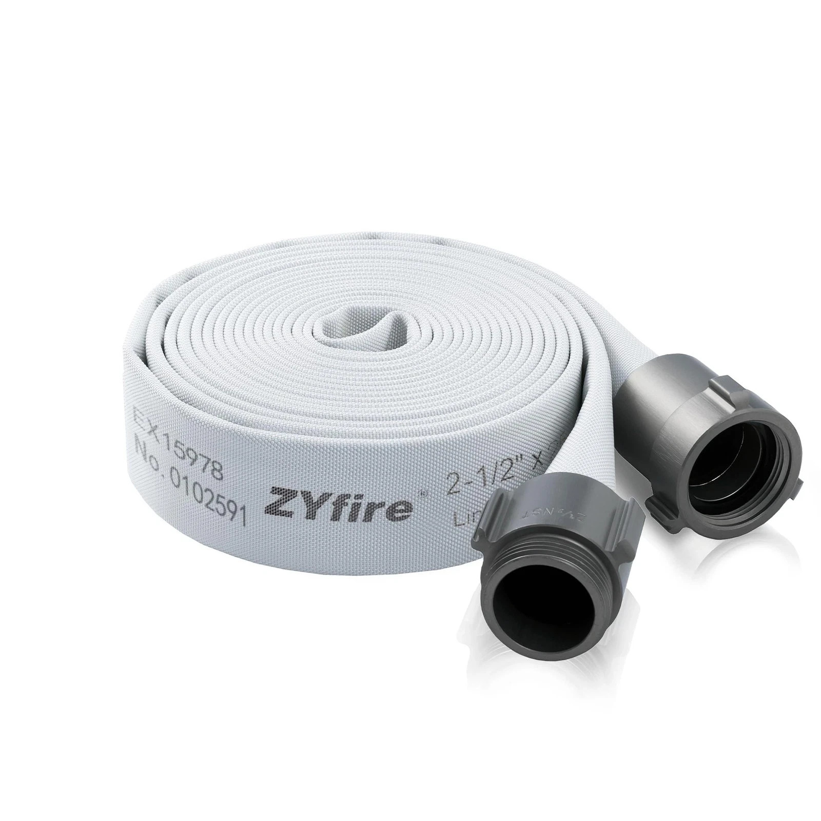 Fire Hose 2-1/2 ID x 25 FT NST NH Aluminum Couplings 750 PSI ZYfire Lightweight Fire Hose 2-1/2 ID x 25 FT NST NH Aluminum Couplings 750 PSI ZYfire Lightweight