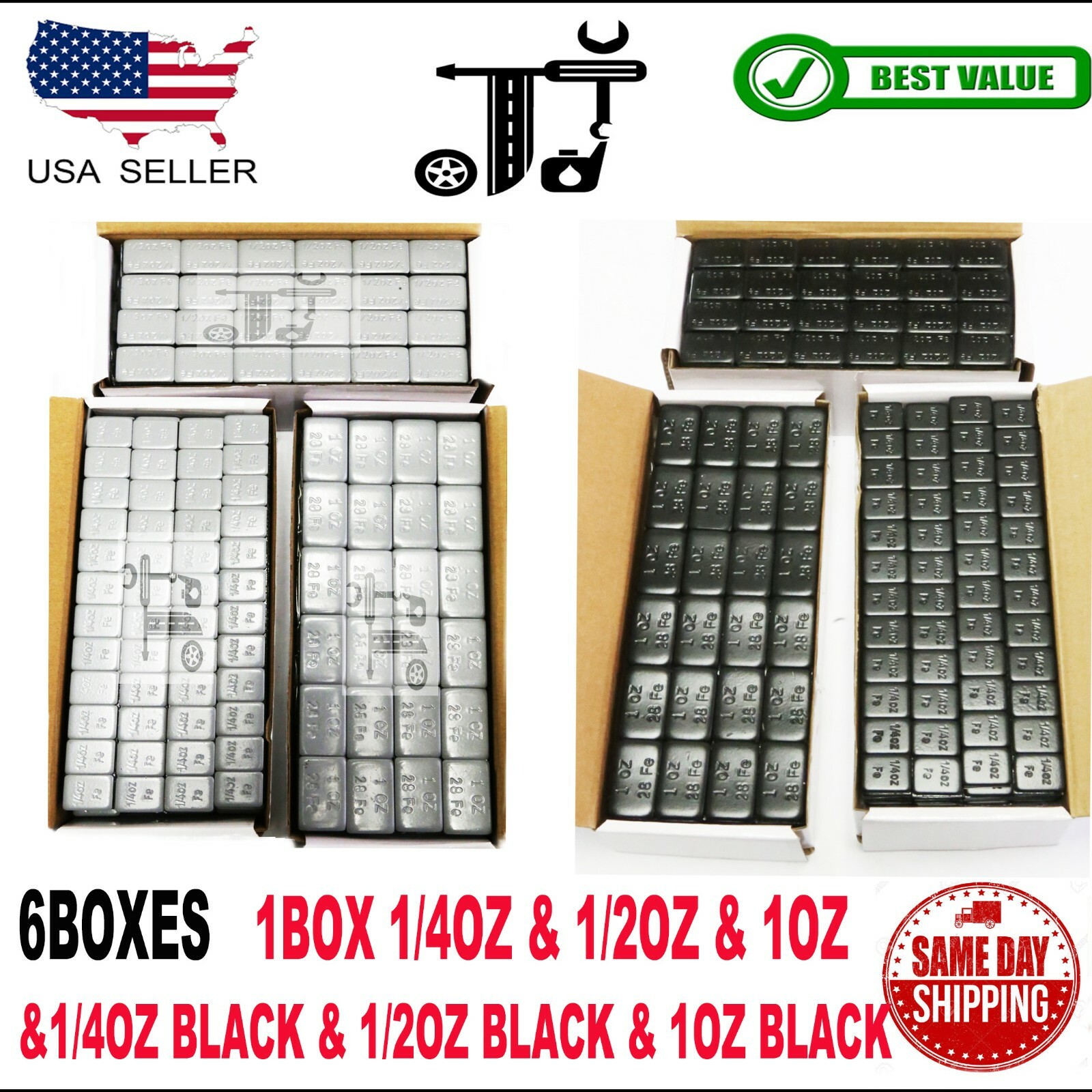 6box 1/4,1/2,1OZ GRAY & BLK WHEEL WEIGHTS STICK-ON ADHESIVE TAPE 54 LB LEAD-FREE