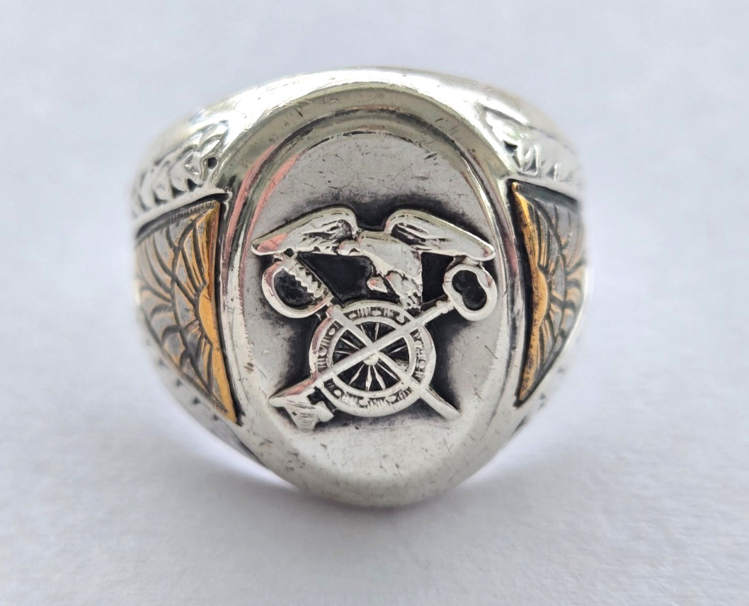 WWII Era US Army Quartermaster Corps Sterling Silver Ring Gold Overlay Vintage