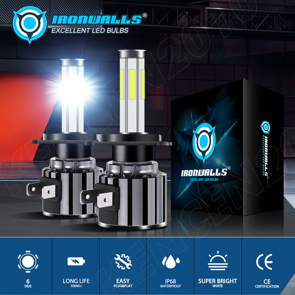 6-sides H7 LED Headlight Bulbs High/Low Beam 6500K Super Bright White 450000LM